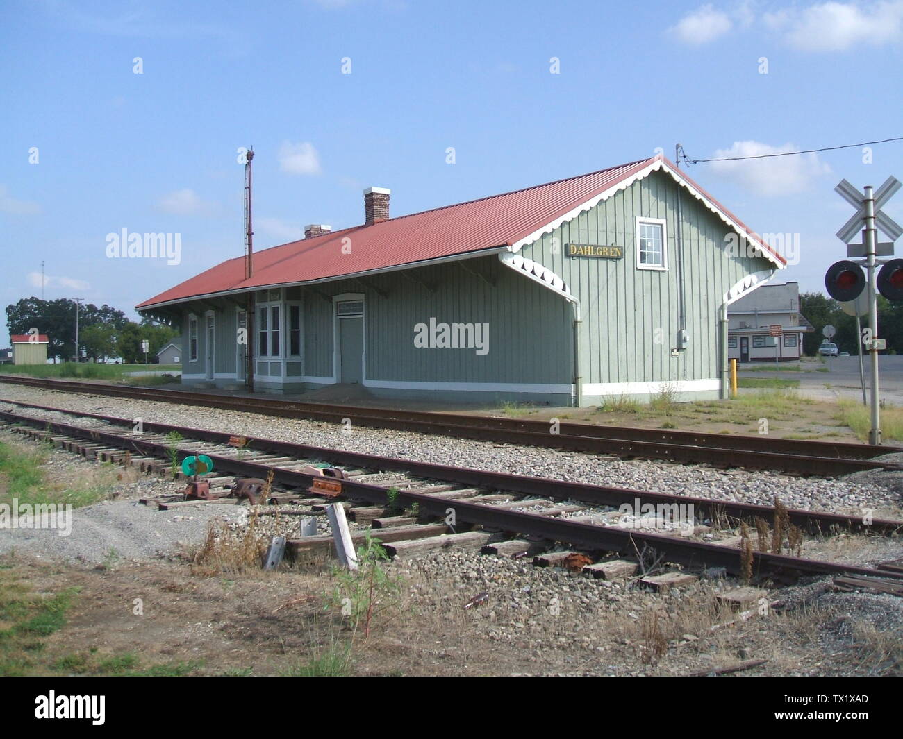 Digital photograph of railroad depot, Dahlgren, IL taken by myself, August 2006.; August 2006; Transferred from en.pedia to Commons by Common Good using CommonsHelper.; BWatcarolina at English pedia; Stock Photo