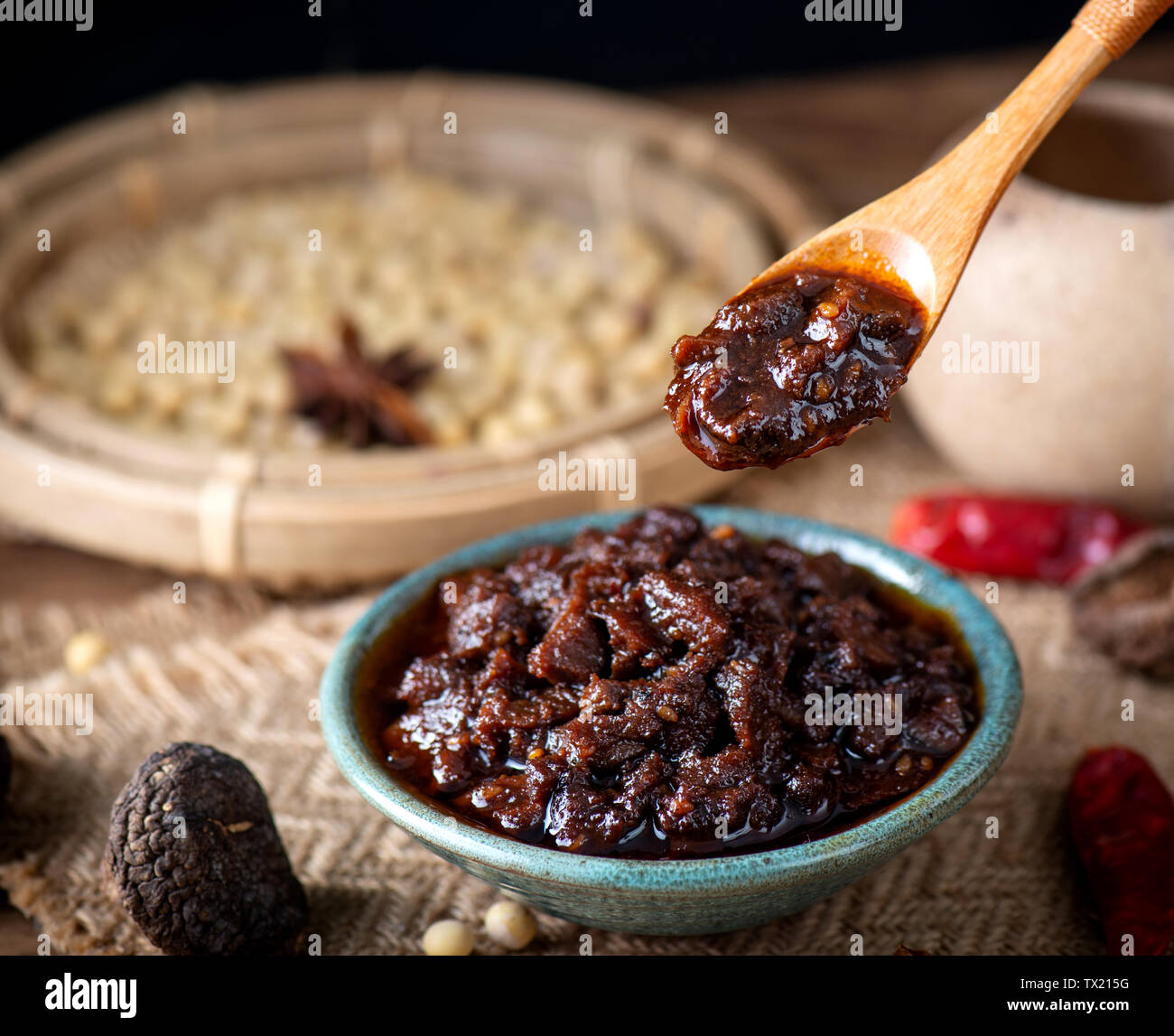 Shiitake mushroom sauce, chili sauce Stock Photo Alamy