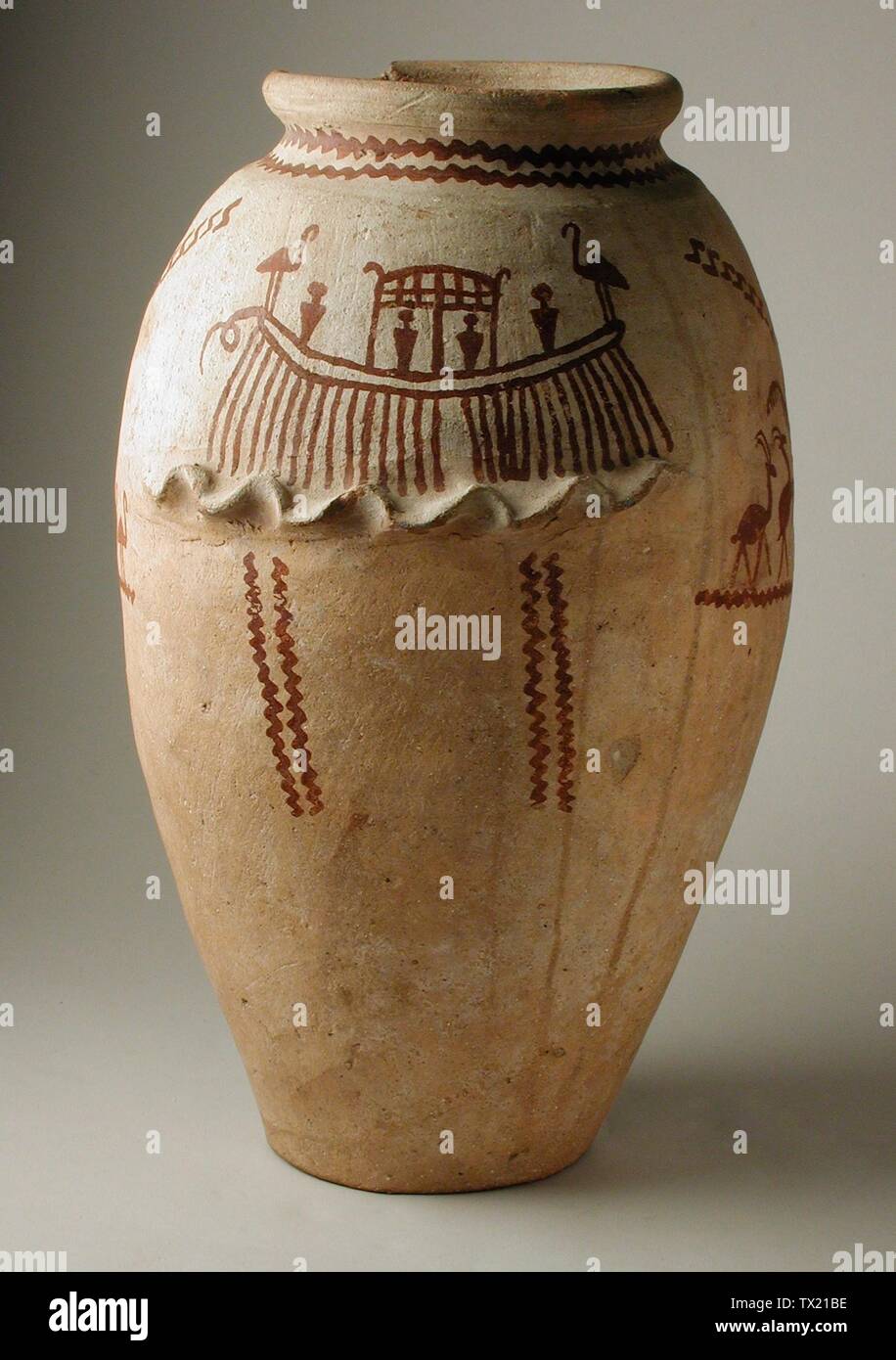 Decorated Predynastic Vessel; Egypt, Predynastic, 5500-3050 B.C. Furnishings; Serviceware Ceramic Height:  12 in. (30.48 cm) William Randolph Hearst Collection (50.37.10) Egyptian Art; 5500-3050 B.C.; Stock Photo