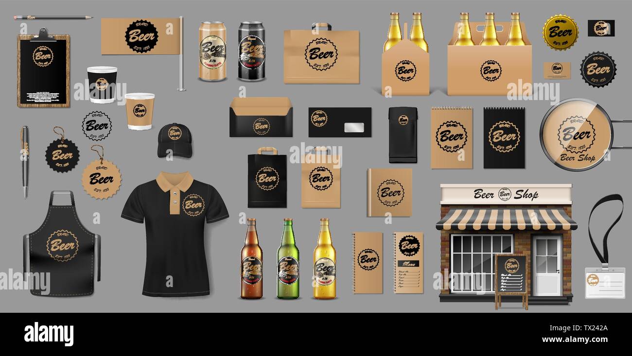 Corporate Branding identity template design for beer shop. Brewery elements  for your Beer Pub or Bar. Realistic mockup for your brand. Vector Stock  Vector Image & Art - Alamy