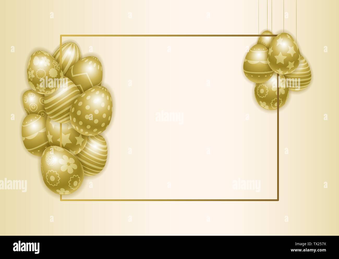 Vector Happy Easter background with realistic painted golden eggs ...