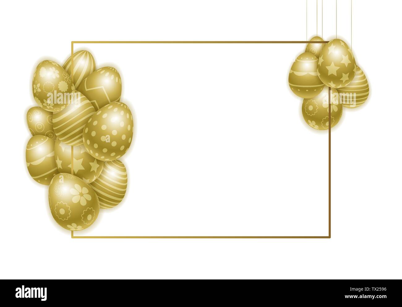 Vector Happy Easter Background With Realistic Decorated Golden