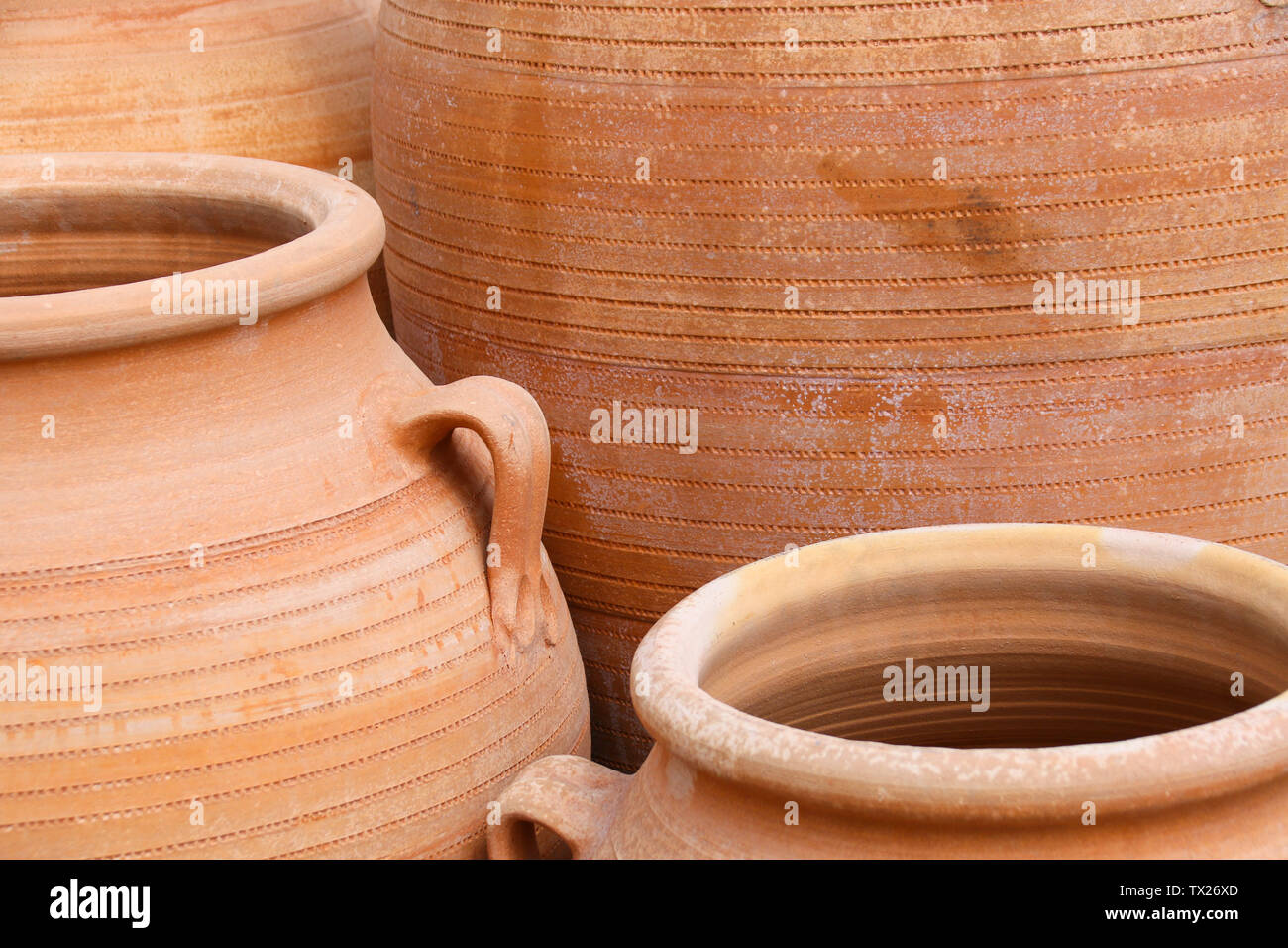 Close up of giant terracotta pots / urns Stock Photo