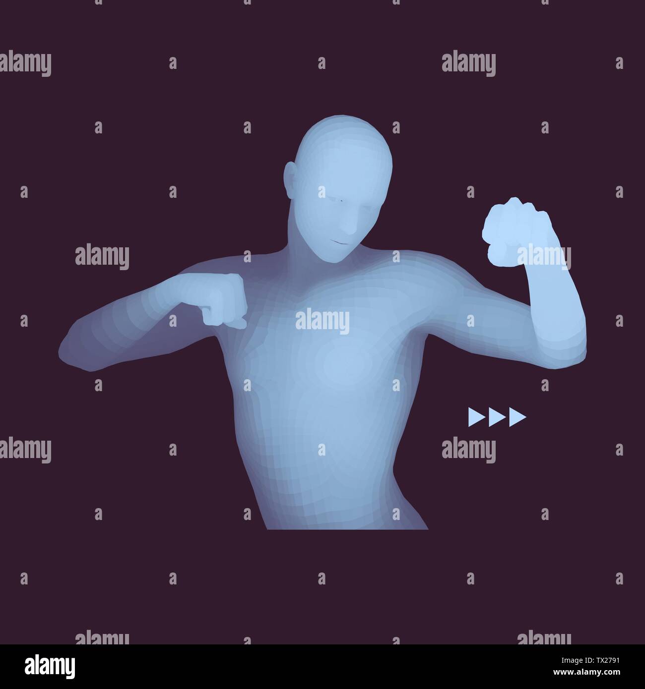 Boxer. 3D Model of Man. Human Body. Sport Symbol. Design Element. Vector Illustration. Stock Vector