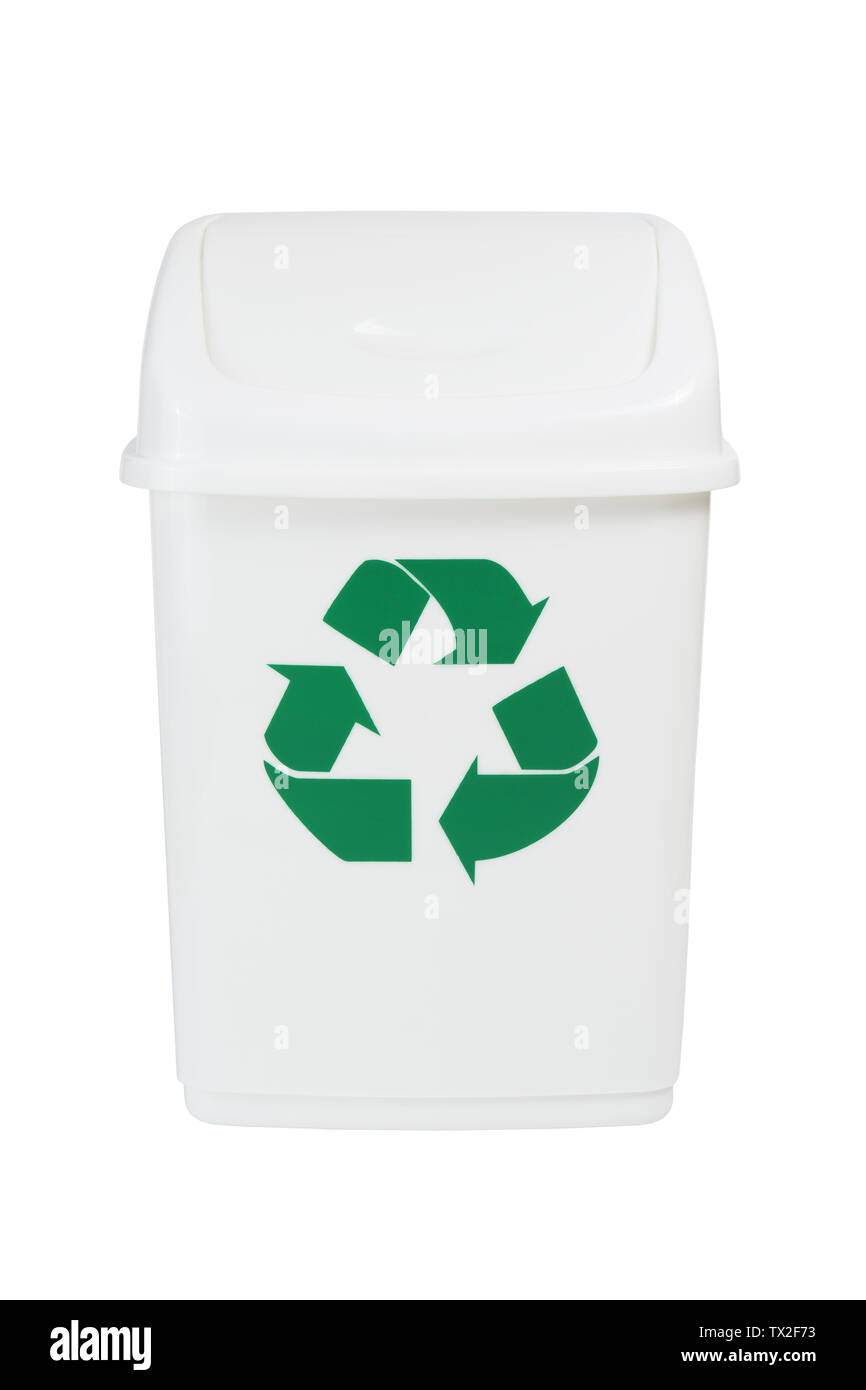 White plastic recycle bin isolated on white background Stock Photo - Alamy