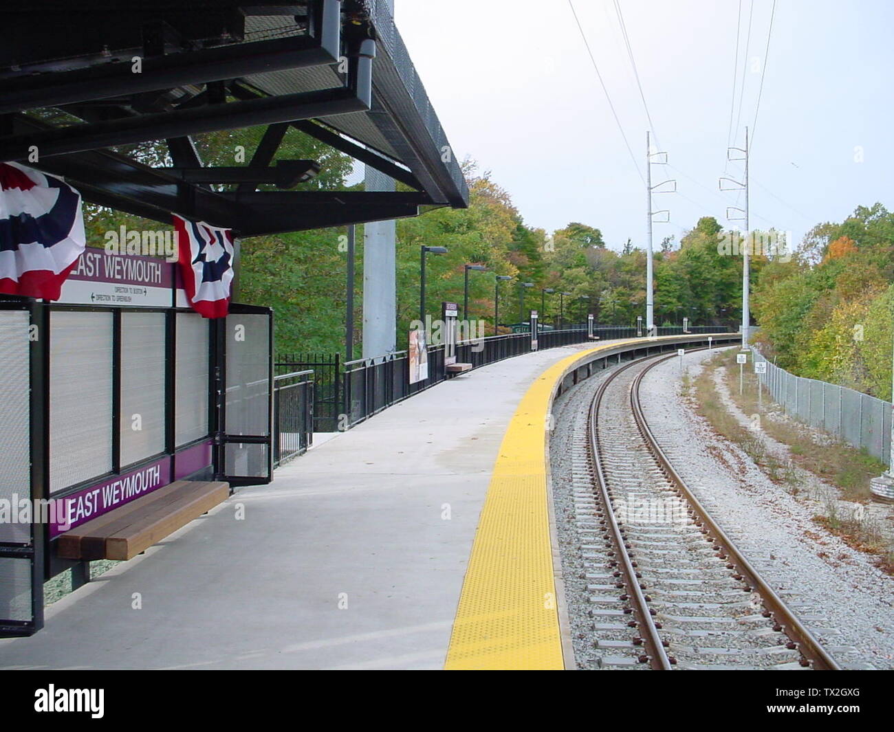 Looking inbound at East Weymouth station on the MBTA's Greenbush Line