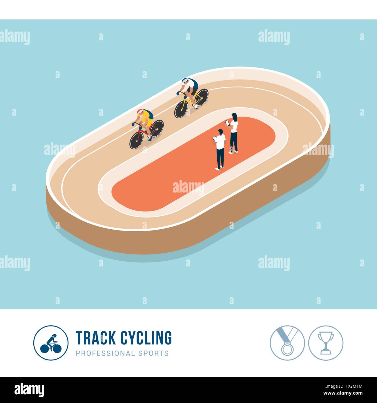Professional sports competition: track cycling, cyclists riding a bicycle during a race Stock Vector
