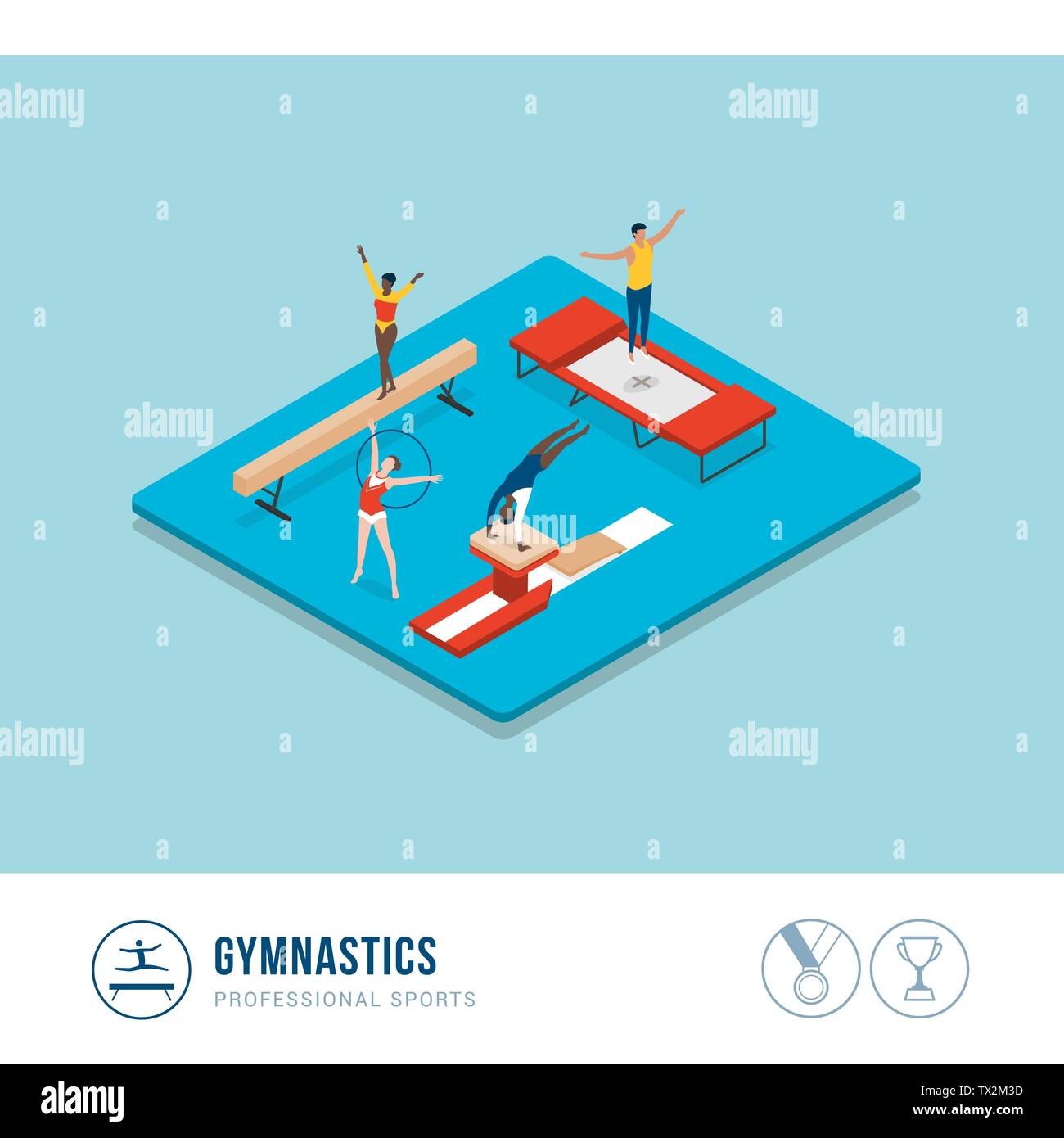 Gymnastics Equipment Icons Set Isometric Style Stock Illustration