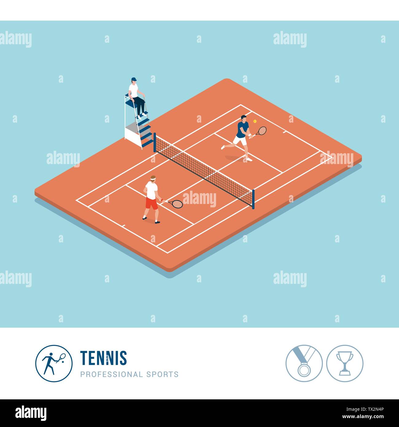 Professional sports competition: tennis players during a match Stock Vector