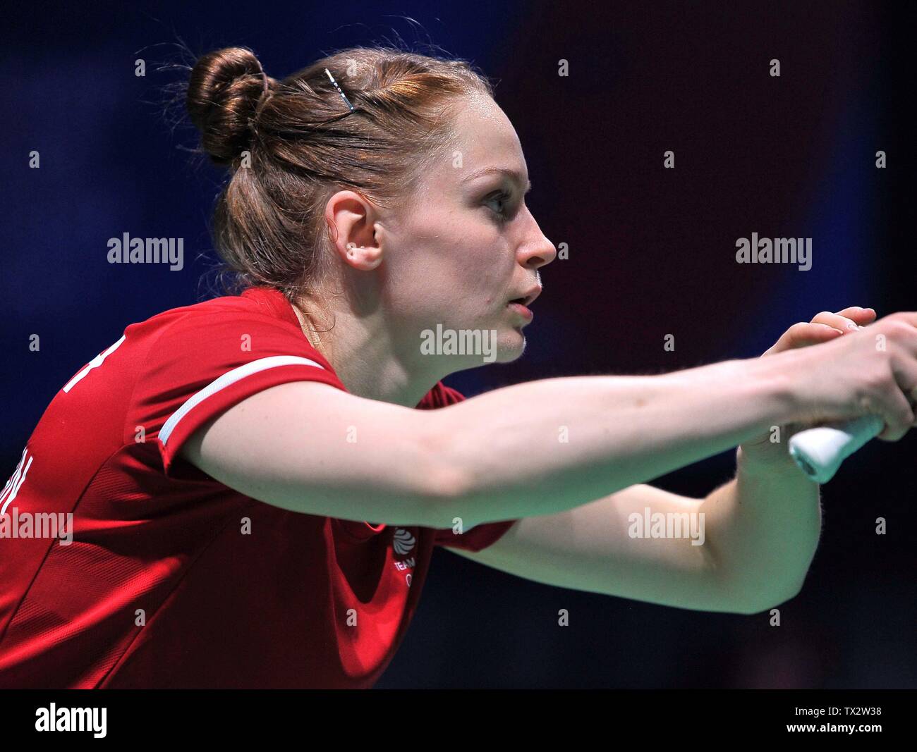Minsk. Belarus. 24 June 2019. M Ellis and L Smith (GBR) play in the group stages of the Mixed doubles Badminton competition at the 2nd European games. Minsk Arena. Credit: Sport In Pictures/Alamy Live News Stock Photo