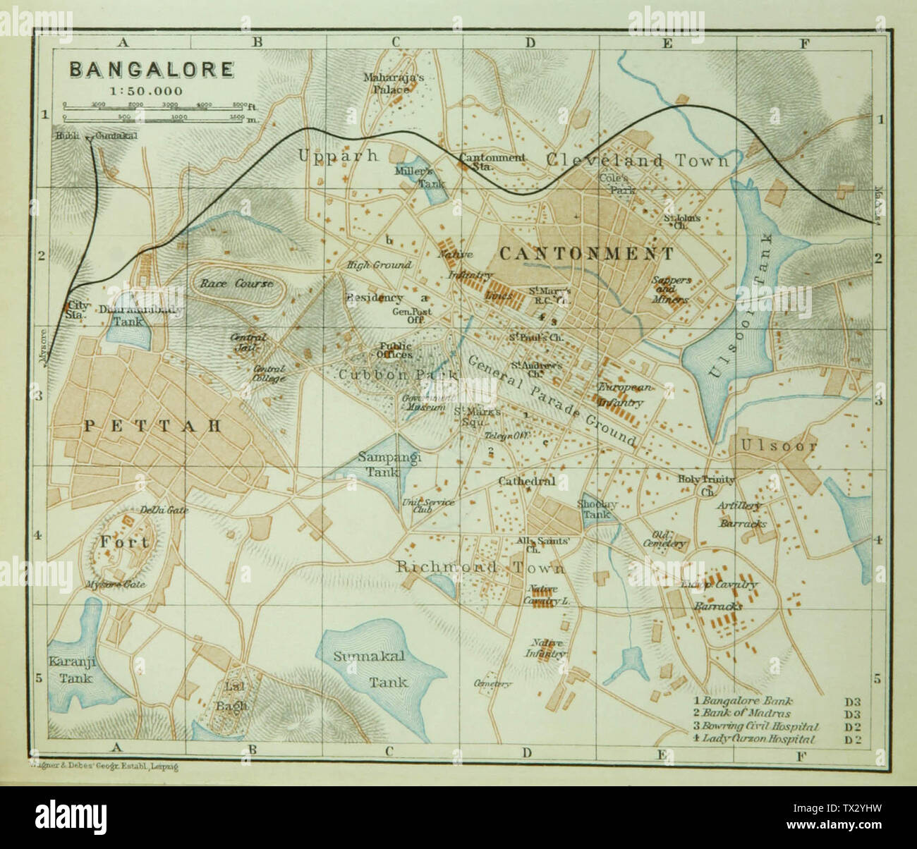 Bangalore Map In English Map Of The City Of Bangalore (1:50,000), Ca 1914. Labelled In English Stock  Photo - Alamy
