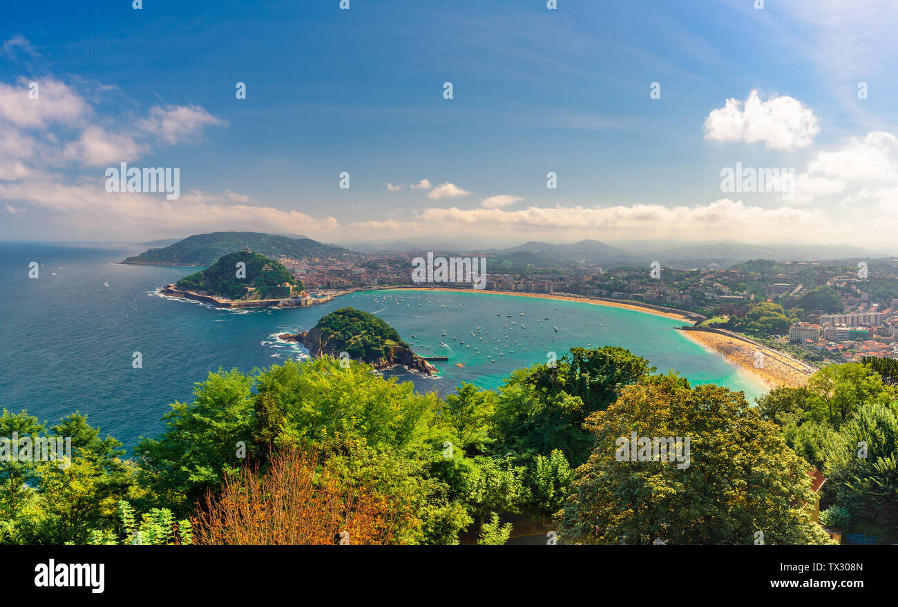 Spain, Basque country, San Sebastian or Donostia with beach La Concha in a beautiful summer day Stock Photo