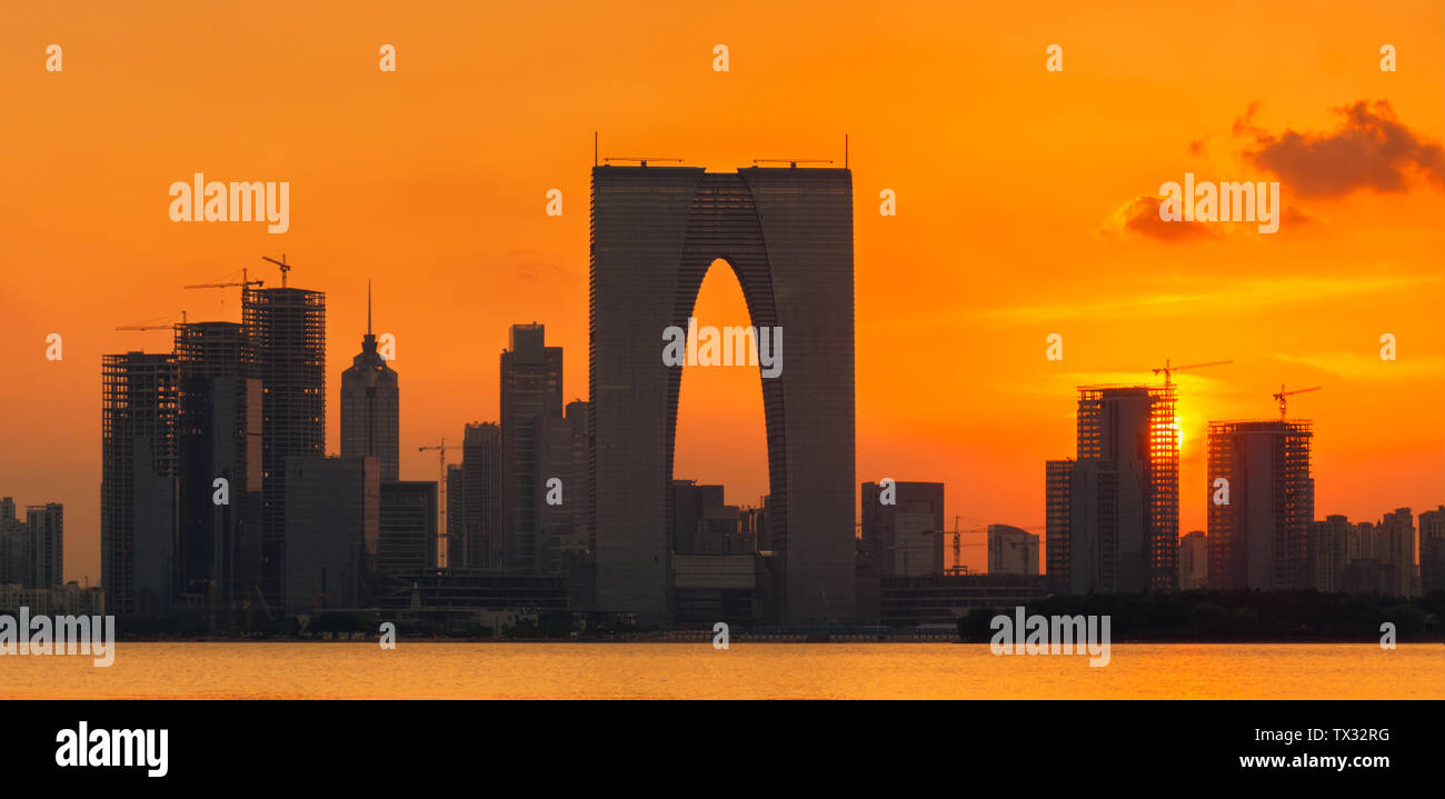 Dynamic Suzhou Industrial Park East Gate at sunset Stock Photo Alamy