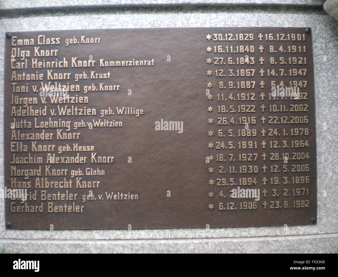 Deutsch Das Bild Zeigt Die Tafel Die Auf Dem Grab Der Familie