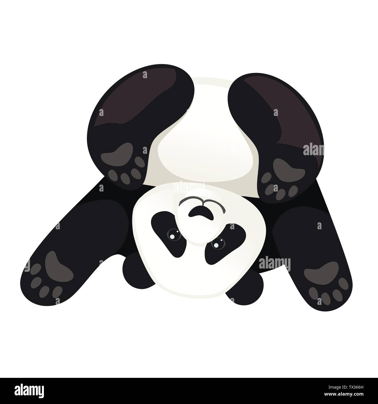 Cute funny big panda sit on floor head down cartoon animal design flat vector illustration. Stock Vector