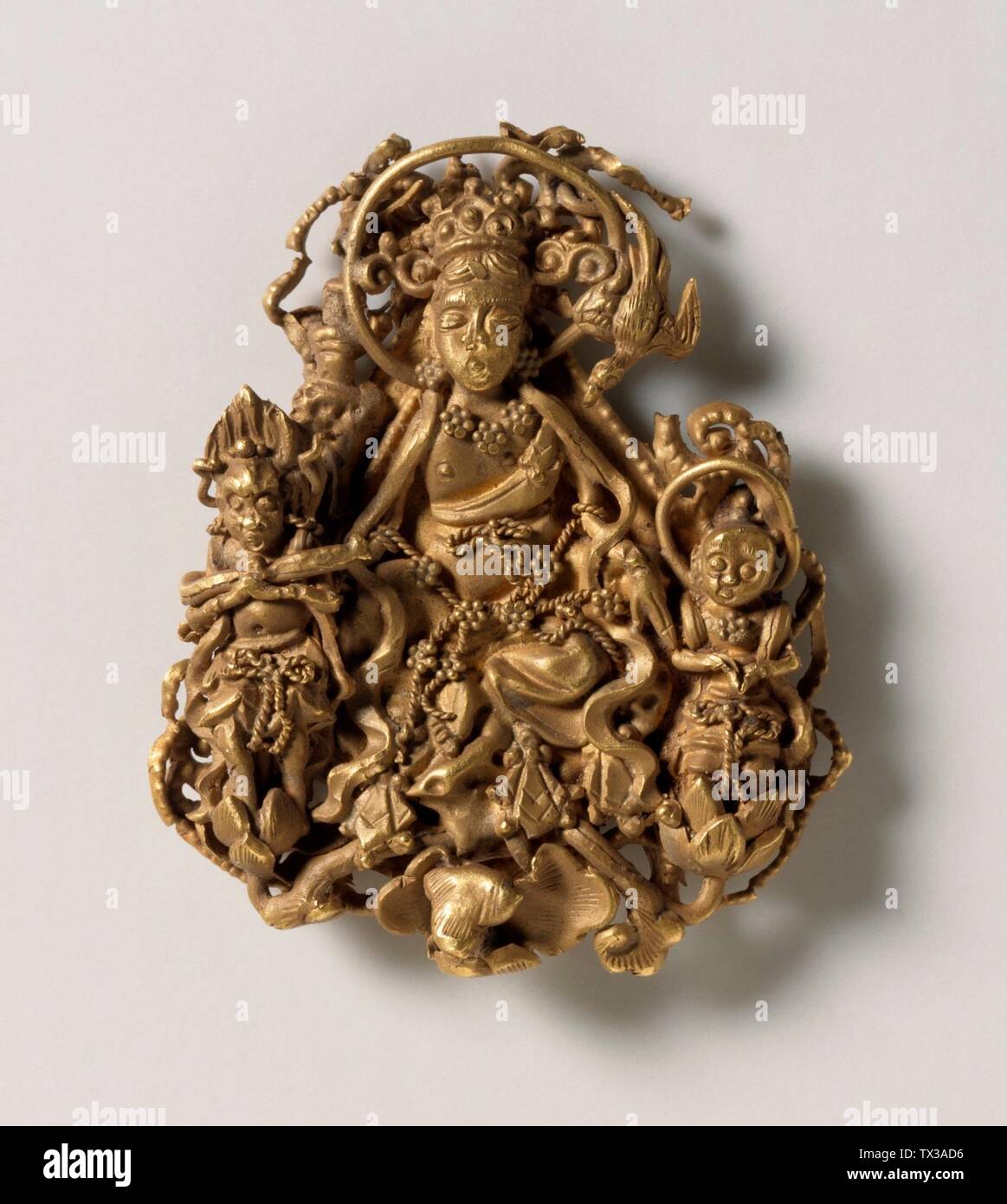 Finial (Shi) with a Bodhisattva (Pusa) and Attendants;  China, Liao dynasty, 906-1125 Architecture; Architectural Elements Cast gold Gift of Carl Holmes (64.12.26) Chinese Art; 906-1125; Stock Photo