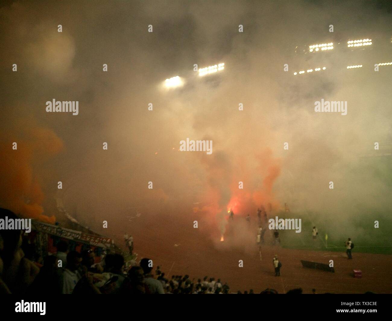 Torcida releases flares during Hajduk Split - Dinamo Zagreb derby.; 1 October 2006; Own work; West Brom 4ever; Stock Photo