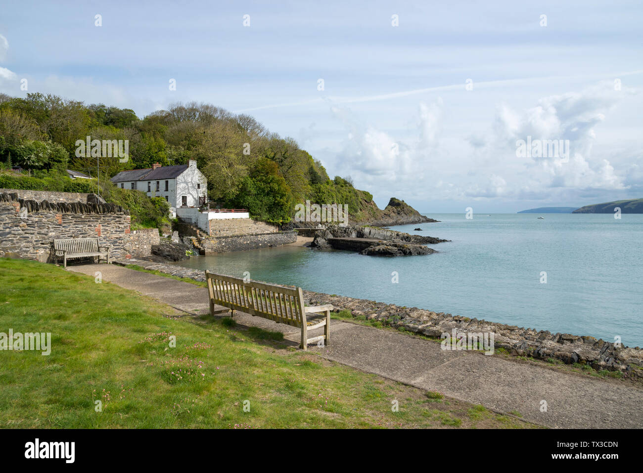 The hamlet of Cwm Yr Eglwys near Fishguard in the Pembrokeshire coast national park, Wales. Stock Photo