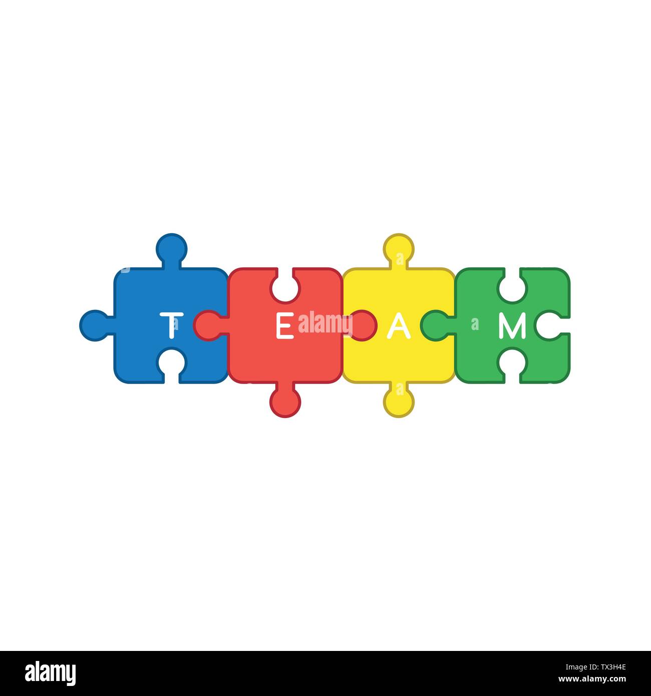 Vector icon concept of four jigsaw puzzle pieces connected and team