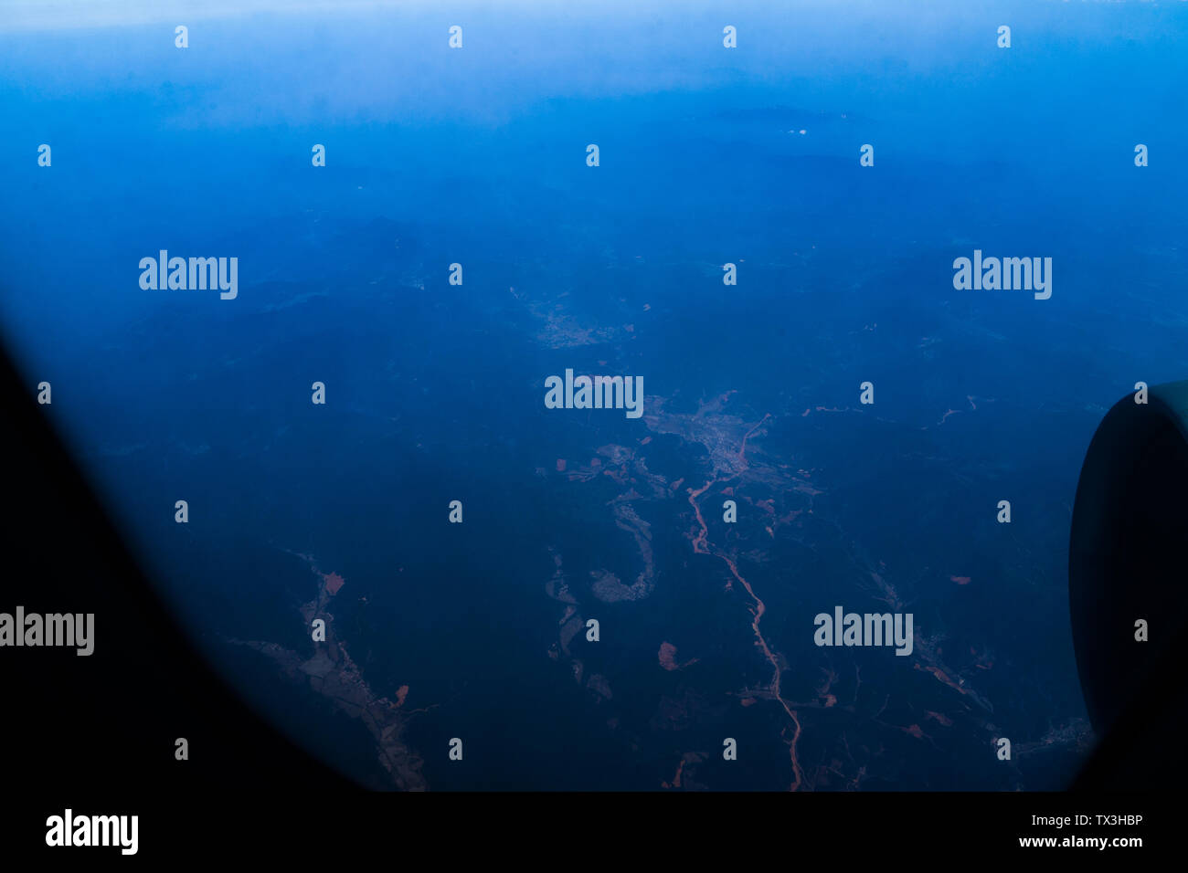 Airshot of flight jinggangshan plane in Shenzhen Stock Photo