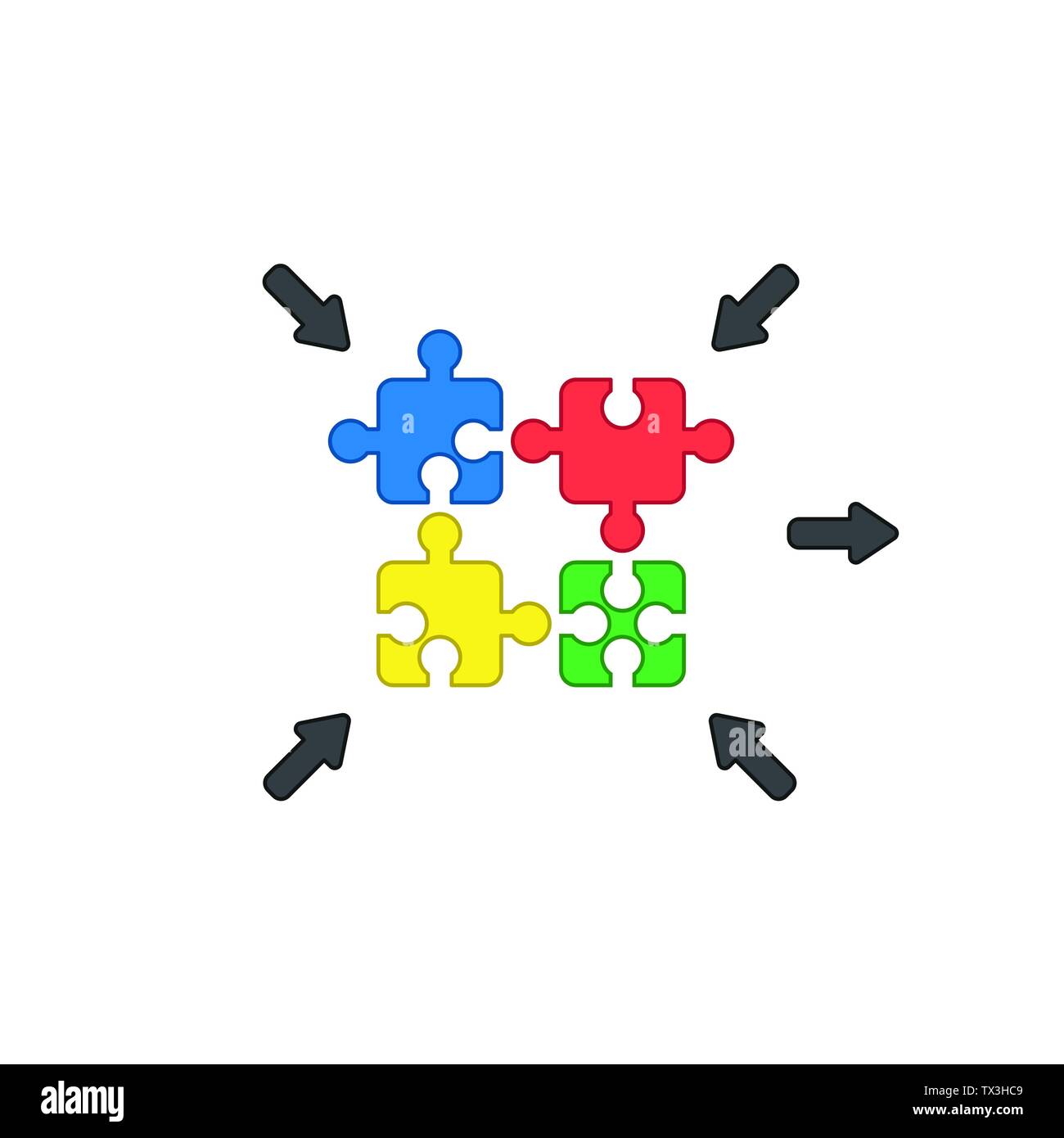 Vector icon concept of four jigsaw puzzle pieces connecting. Colored ...