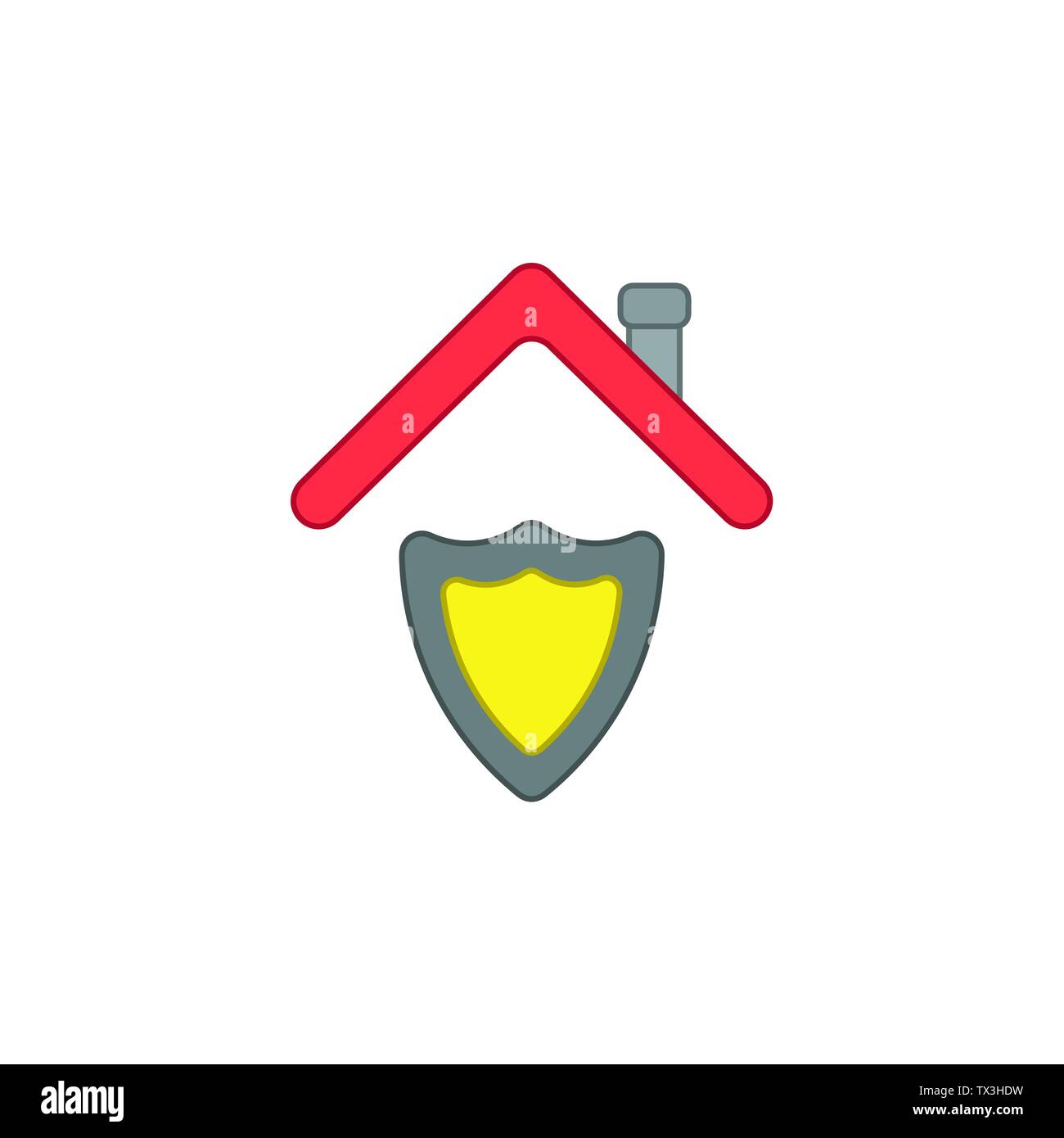 Vector icon concept of guard shield under red roof. Colored outlines. Stock Vector