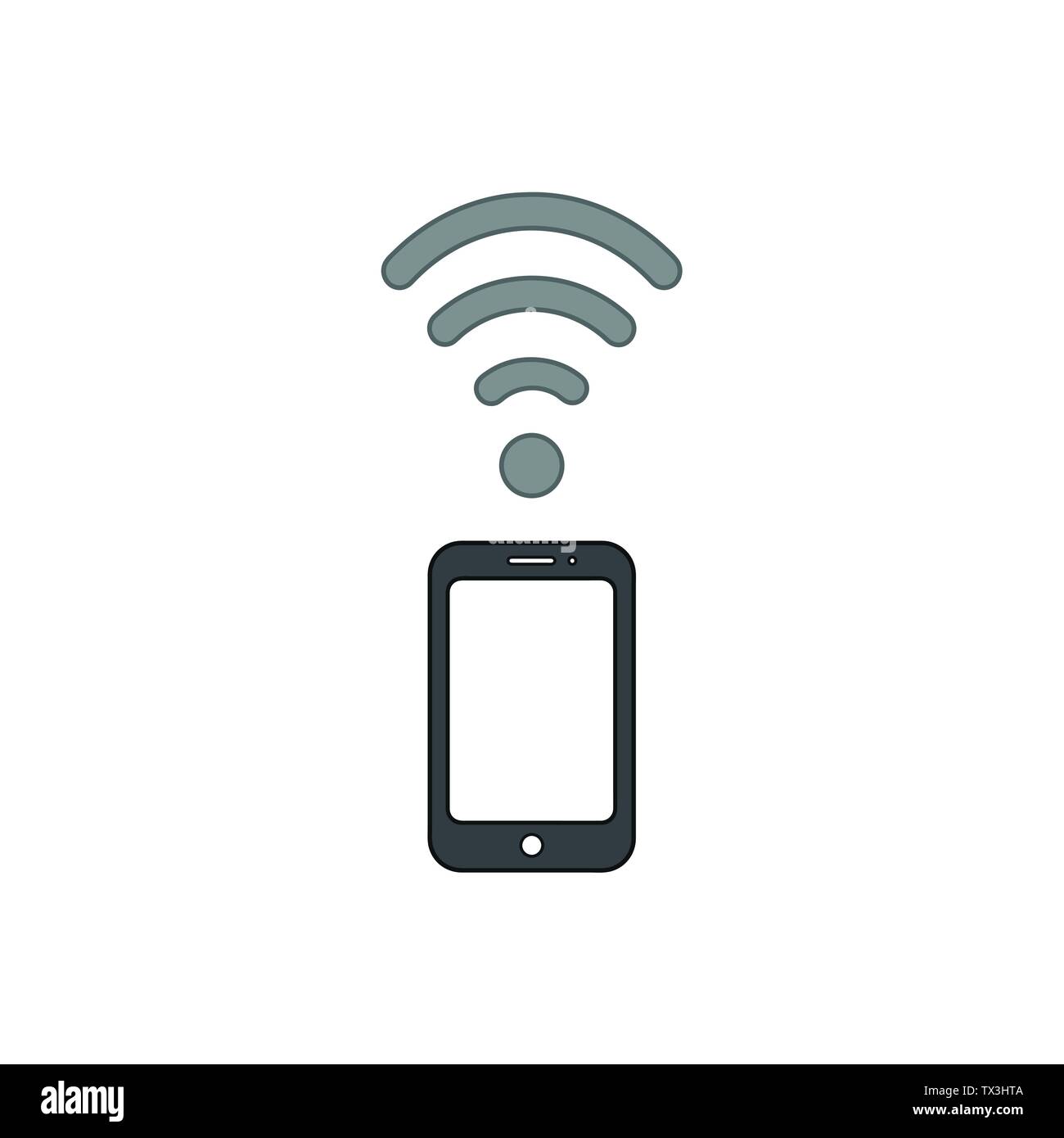 Vector icon concept of use smartphone as modem, black smartphone with grey  wifi wireless symbol. Colored outlines Stock Vector Image & Art - Alamy