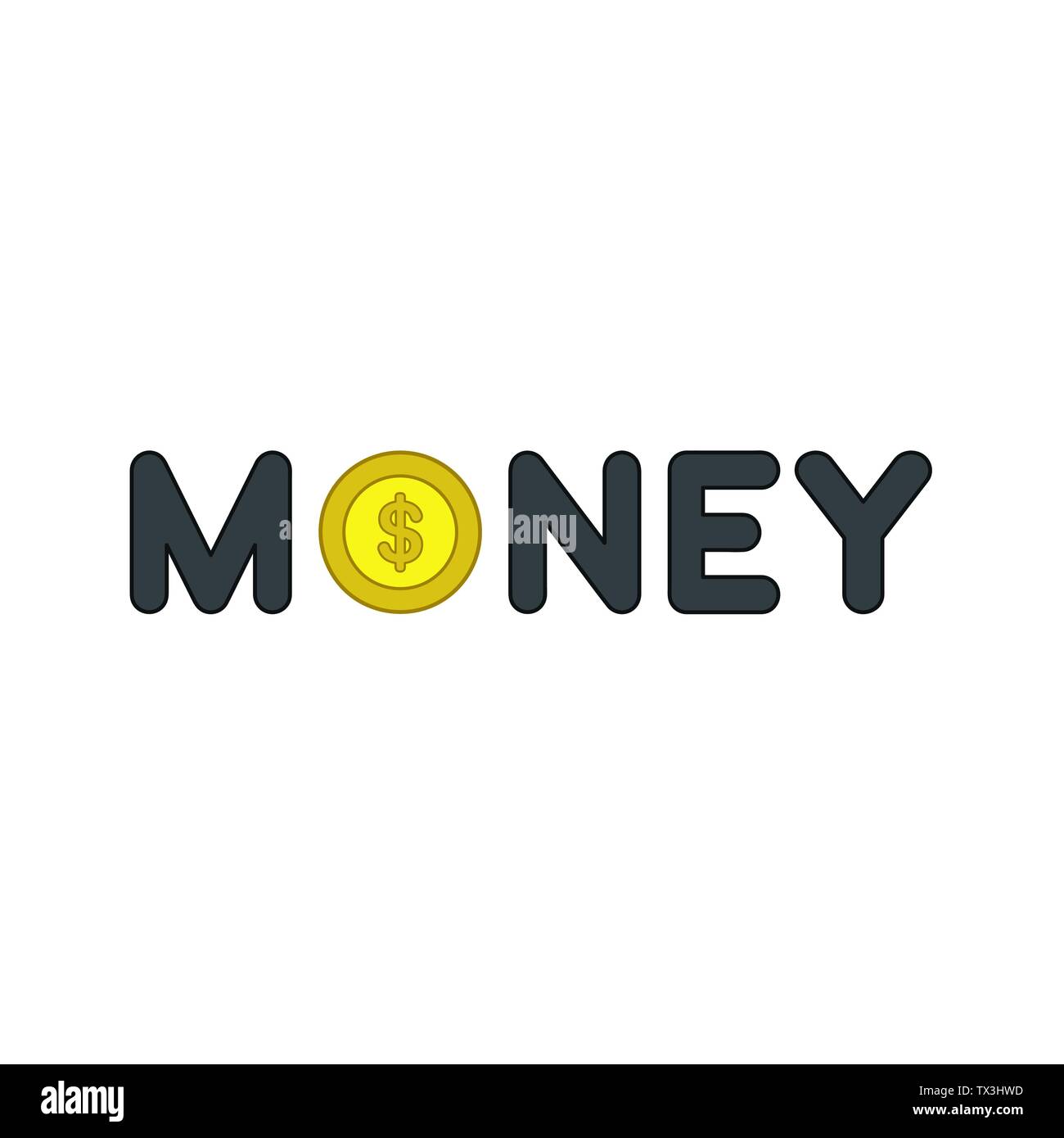 Vector icon concept of black money word with dollar money coin. Colored ...