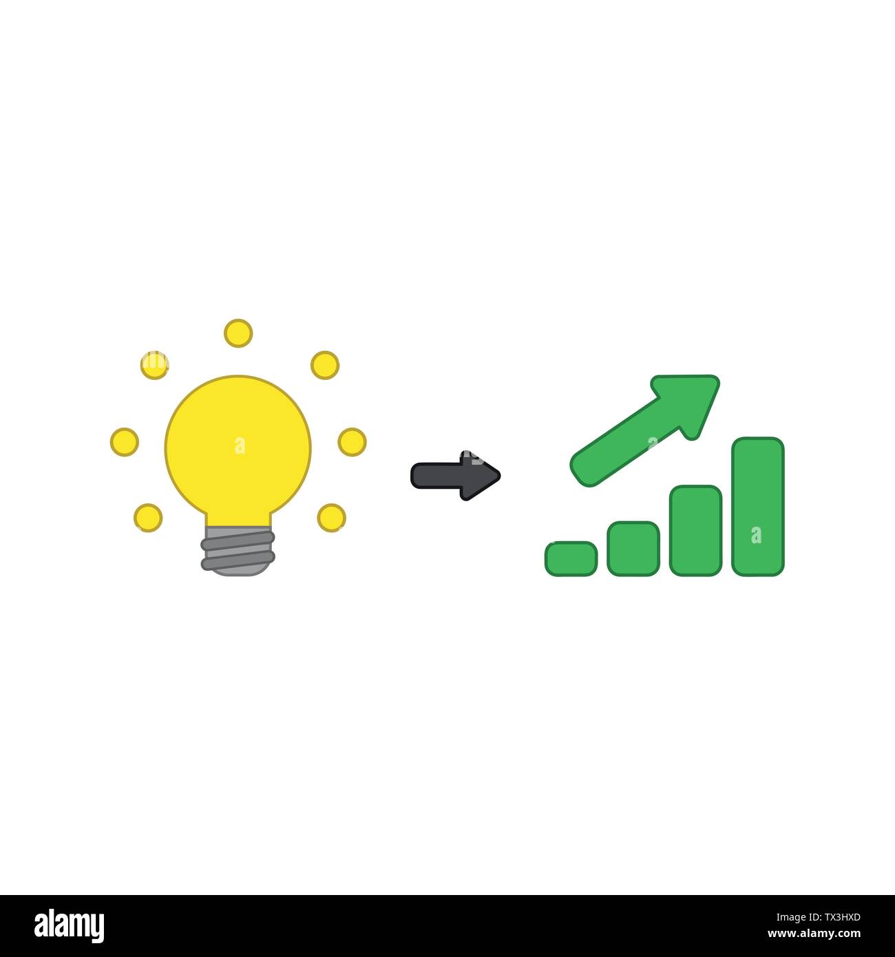 Vector icon concept of glowing yellow light bulb idea with green sales ...