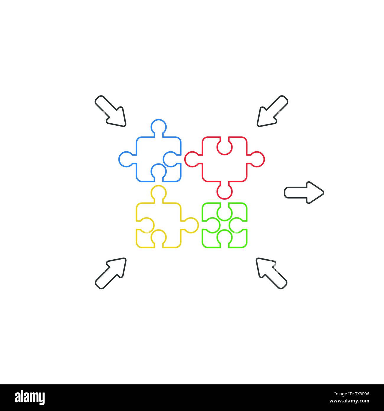 Vector icon concept of four jigsaw puzzle pieces connecting. White ...