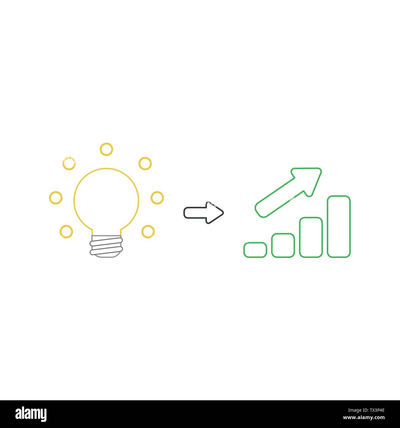 Vector icon concept of glowing yellow light bulb idea with green sales ...
