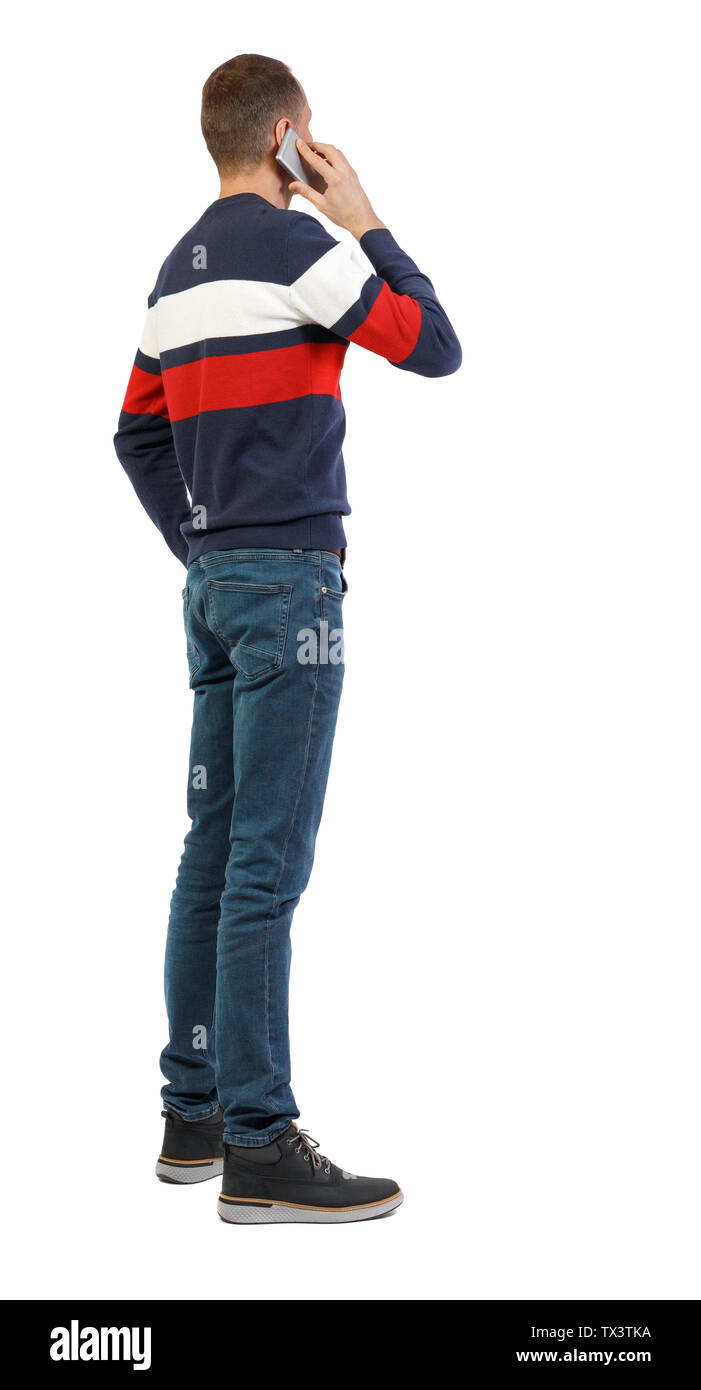 back view of business man talking on mobile phone. rear view people ...