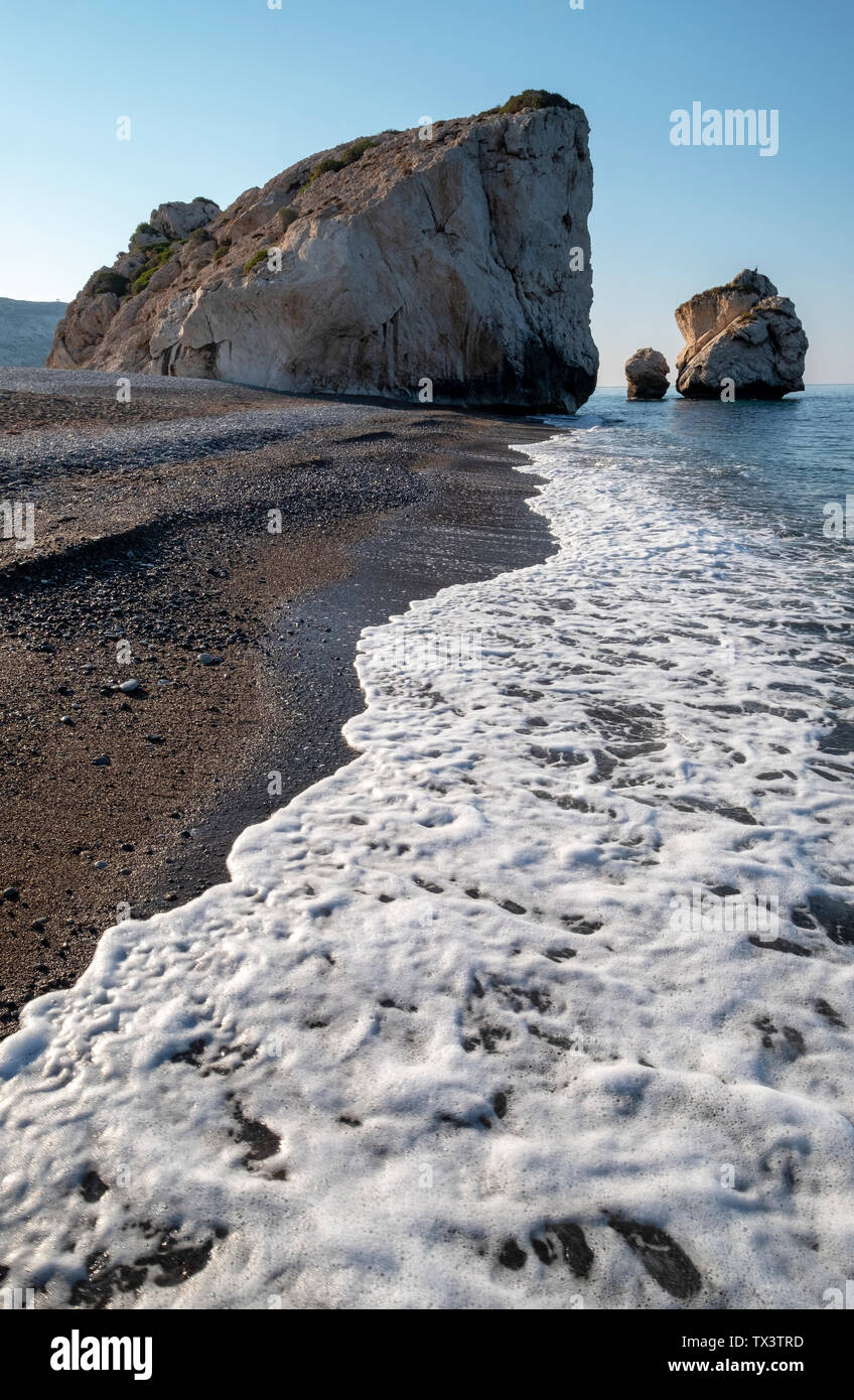 Aphrodite's Rock (Petra Tou Romiou) the birthplace of Aphrodite, Greek Goddess of Love and beauty, Paphos region, Republic of Cyprus. Stock Photo