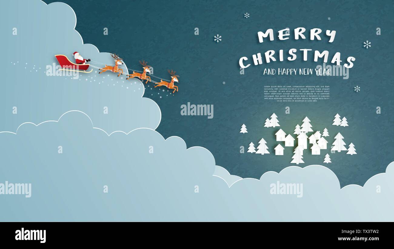 Merry Christmas and Happy new year greeting card in paper cut style ...
