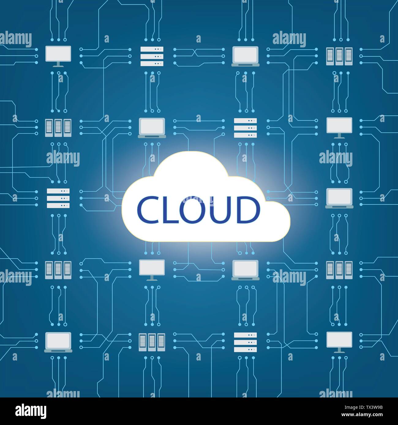 Cloud computing technology with icons on circuit board vector ...