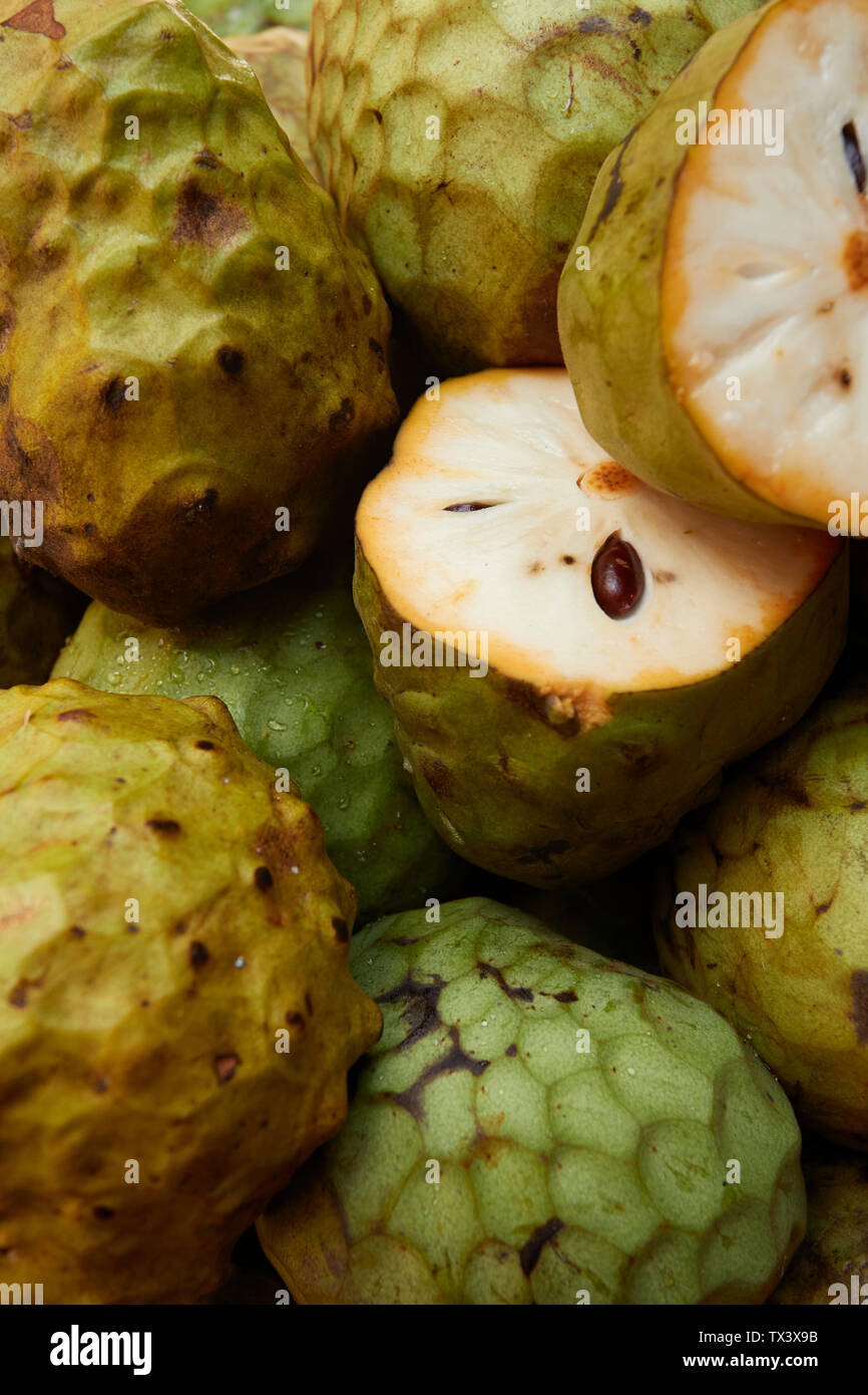 Custard apple fruit close-up in the Mercado dos Lavradores, farmers' market, Funchal, Madeira, Portugal Stock Photo