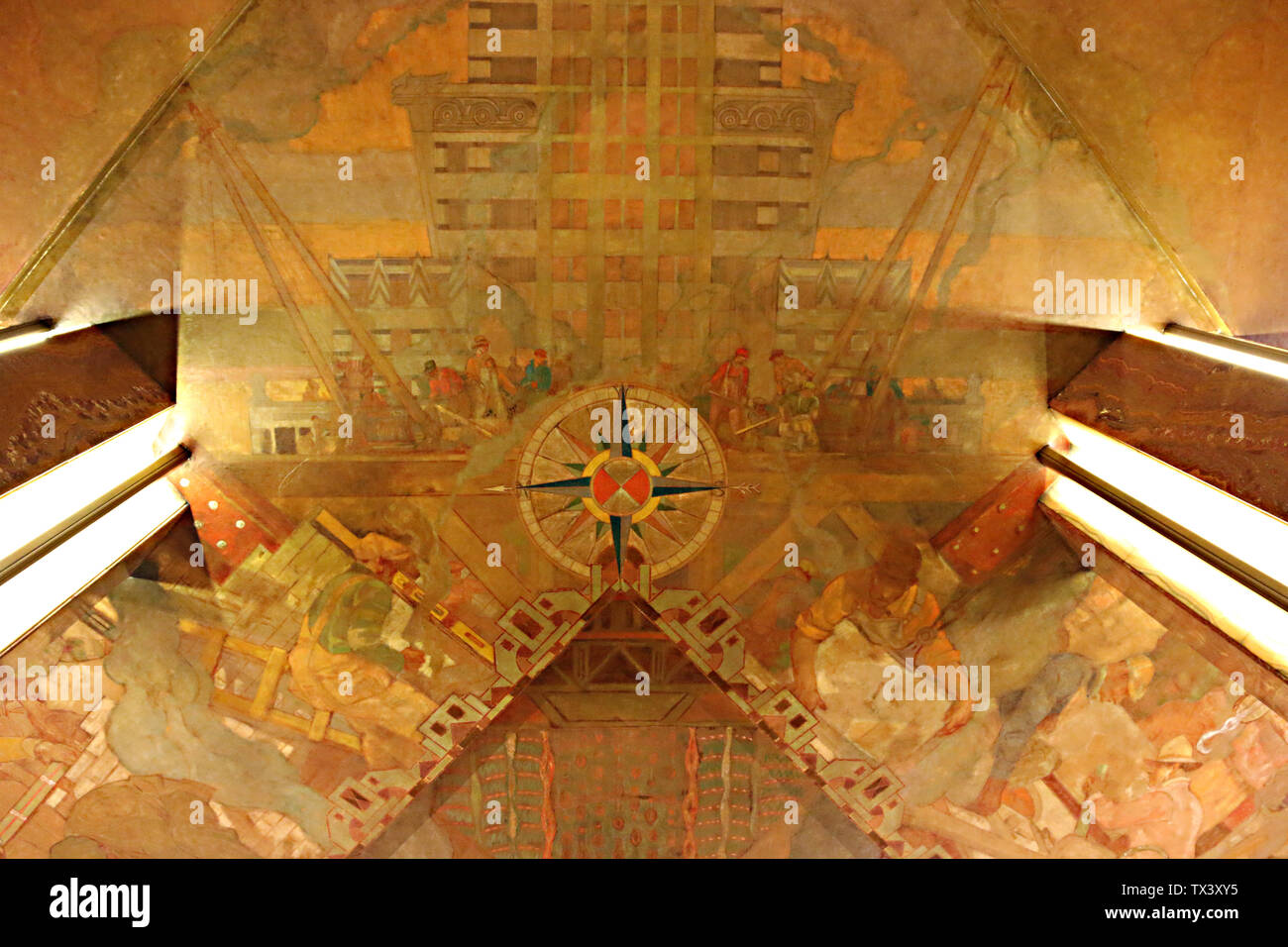 'Transport and Human Endeavor', ceiling mural in the lobby of the Chrysler Building, new York City, New York, USA Stock Photo