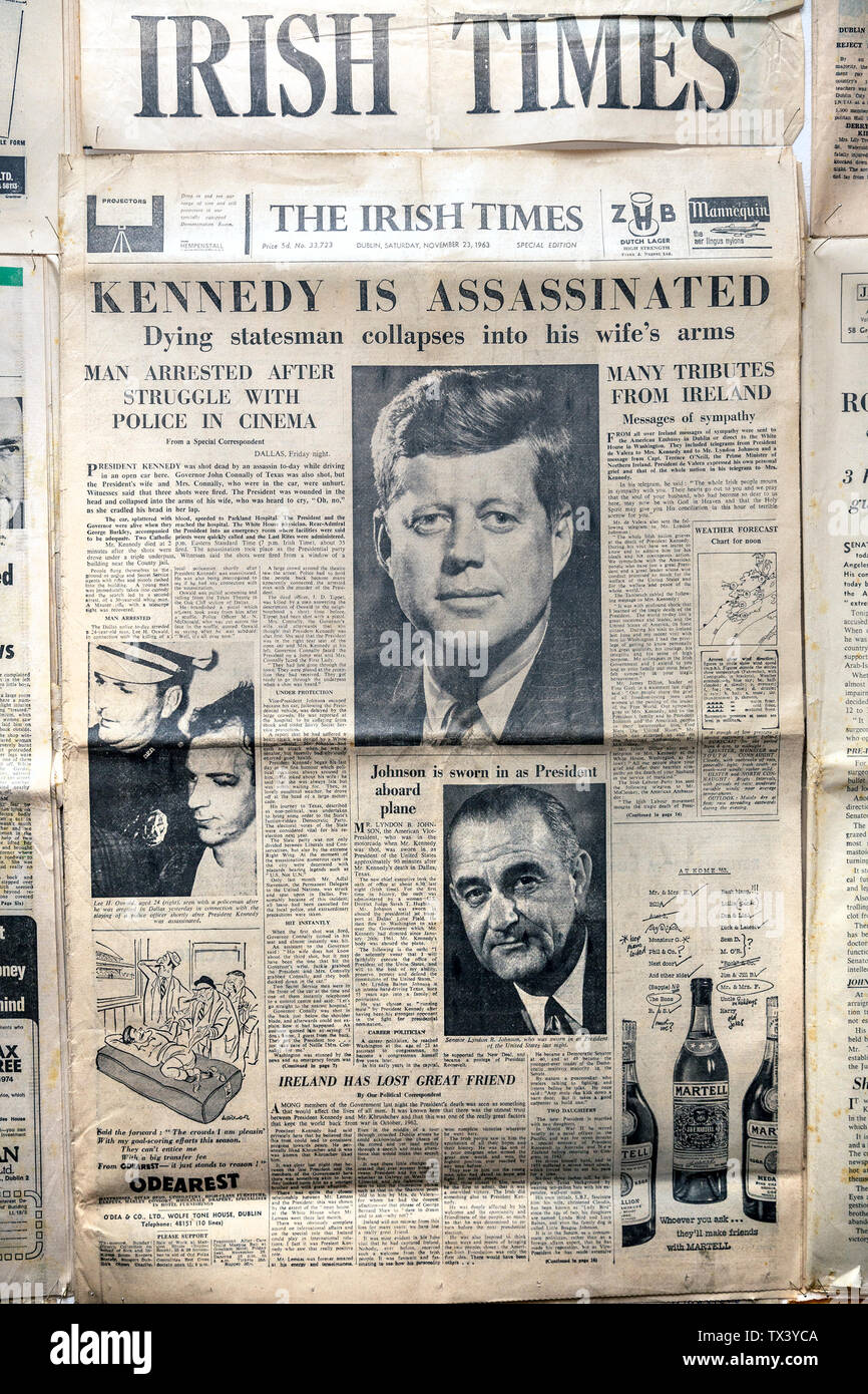 Kennedy assassinated,irish times,Death of a president: How ‘The Irish Times’ covered JFK’s assassination,President John Fitzgerald Kennedy, Stock Photo