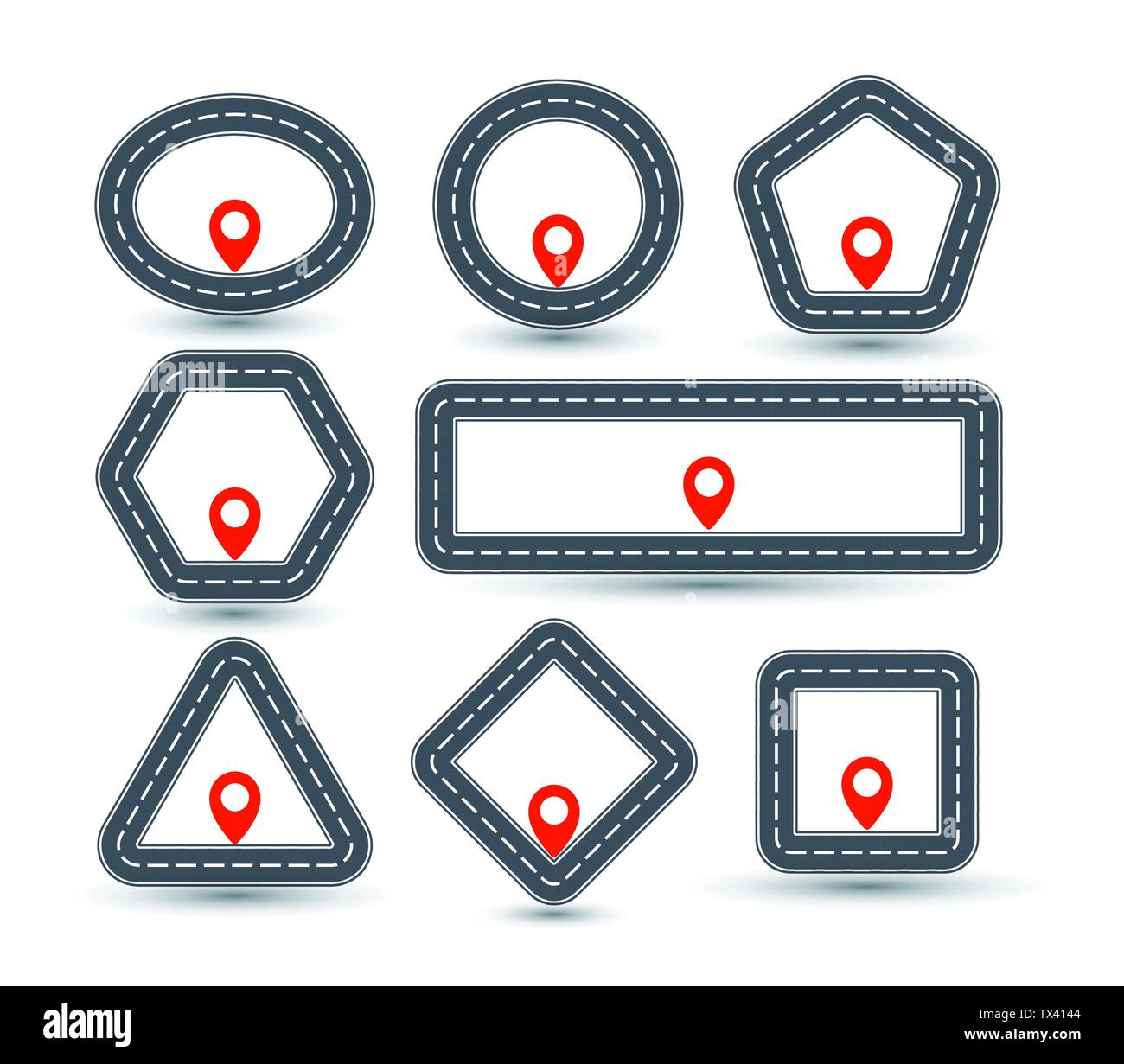 Isolated geometric pin logo set, road sign collection, location symbol