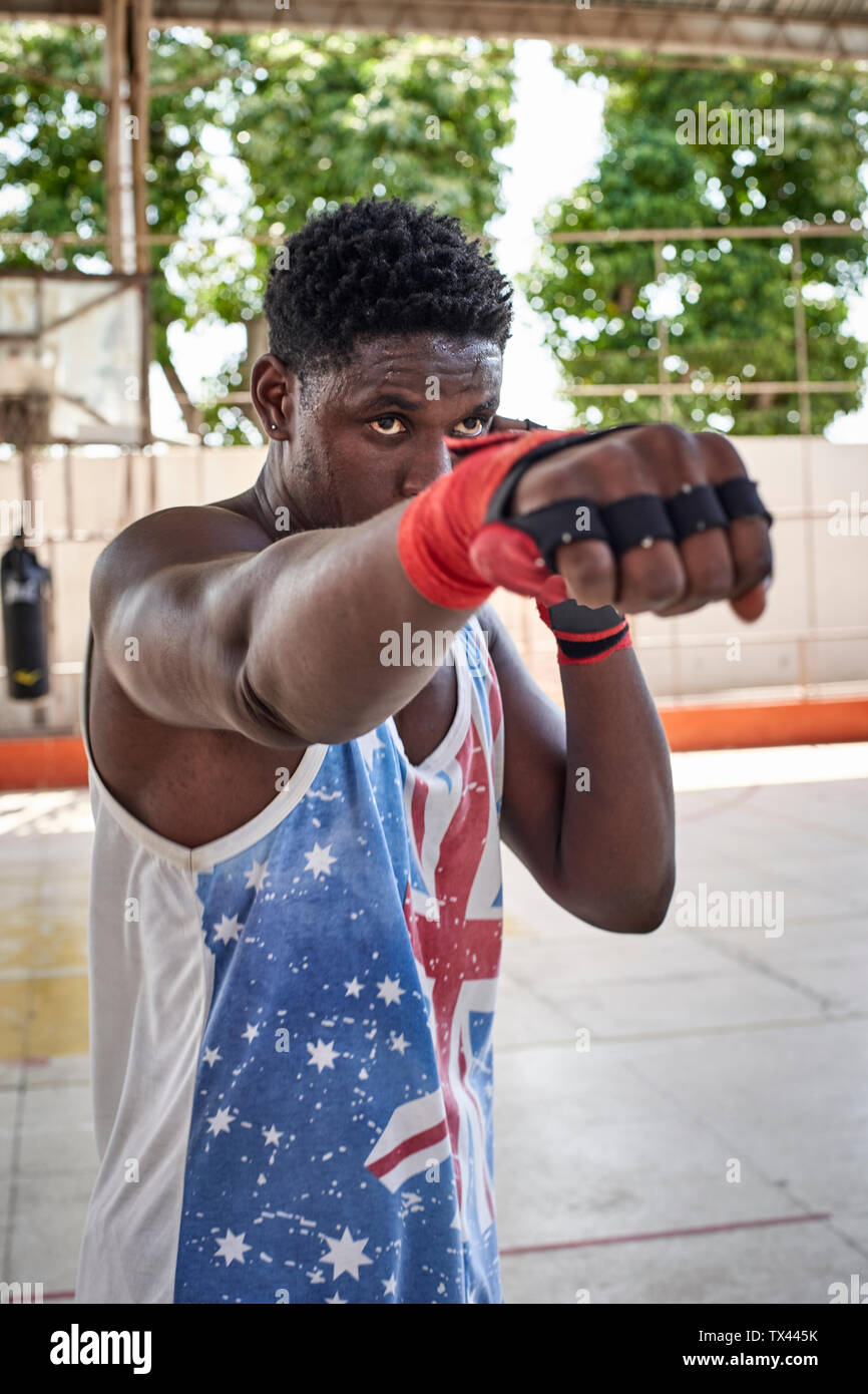 Portrait of boxer practicing Stock Photo