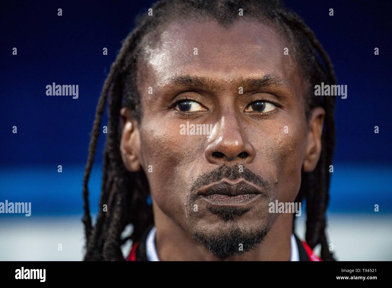 CAIRO, EGYPT - JUNE 23: coach Aliou Cisse of Senegal looks on during the 2019 Africa Cup of Nations Group C match between Senegal and Tanzania at 30 June Stadium on June 23, 2019 in Cairo, Egypt. (Sebastian Frej/MB Media) Stock Photo