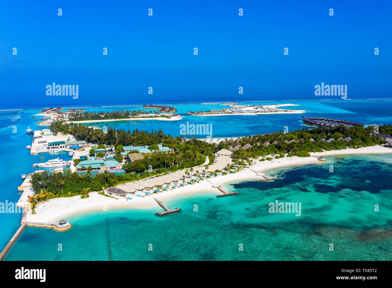 Maledives, South Male Atoll, Olhuveli, aerial view Stock Photo