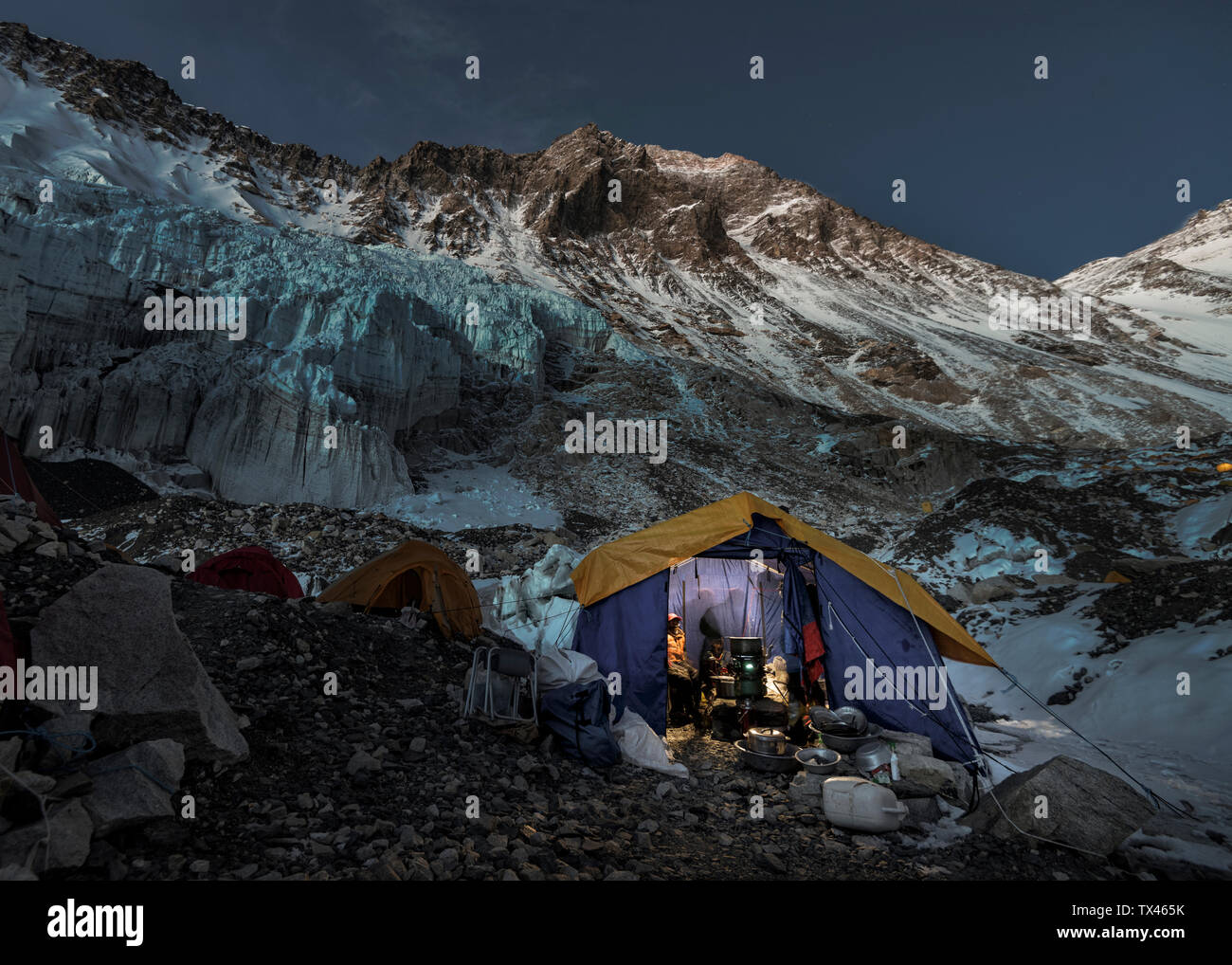 Nepal, Solo Khumbu, Everest, Western Cwm, Camp 2 at night Stock Photo