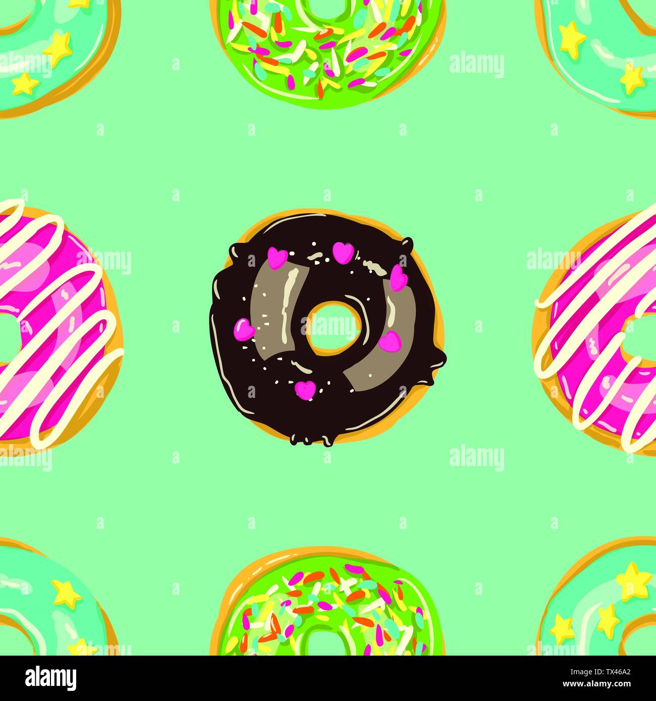 Glazed Donuts seamless pattern. Bakery Vector illustration. Top View ...