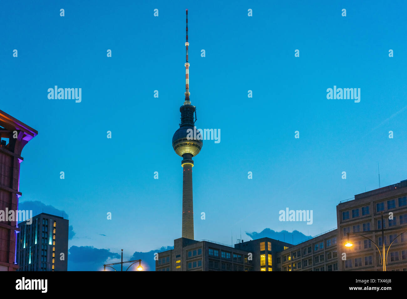 Germany, Berlin, television tower at night Stock Photo