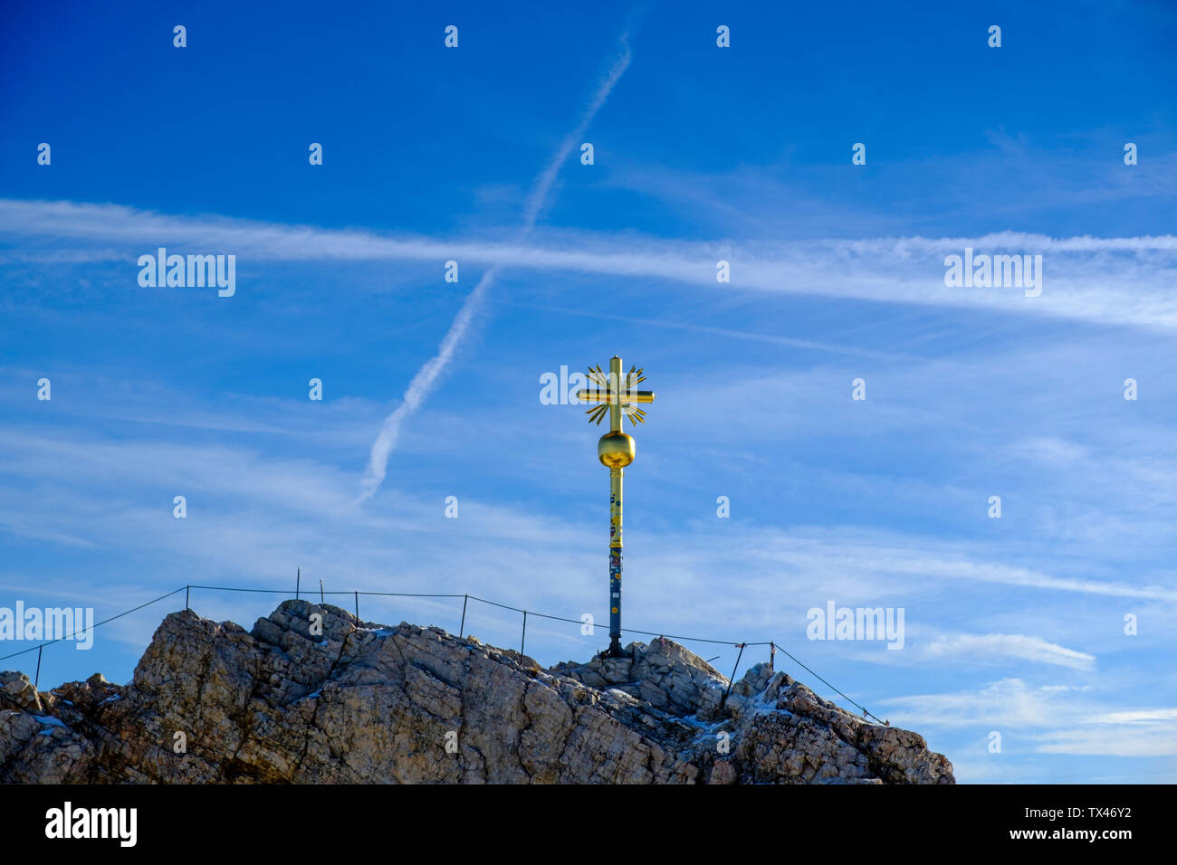 Germany, Bavaria, Alps, Zugspitze, summit cross Stock Photo