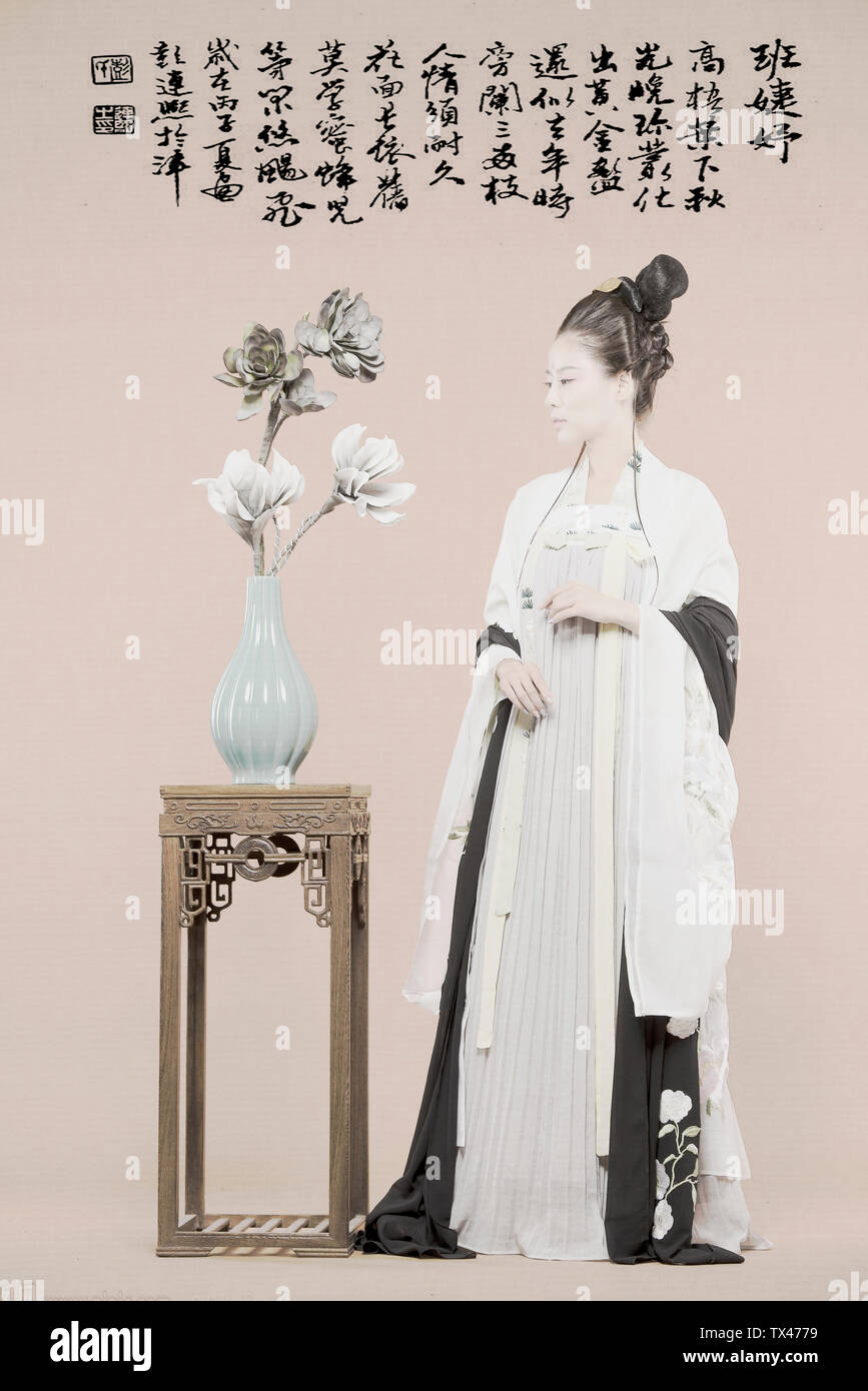 Chinese clothing strokes portrait, Chinese style Stock Photo