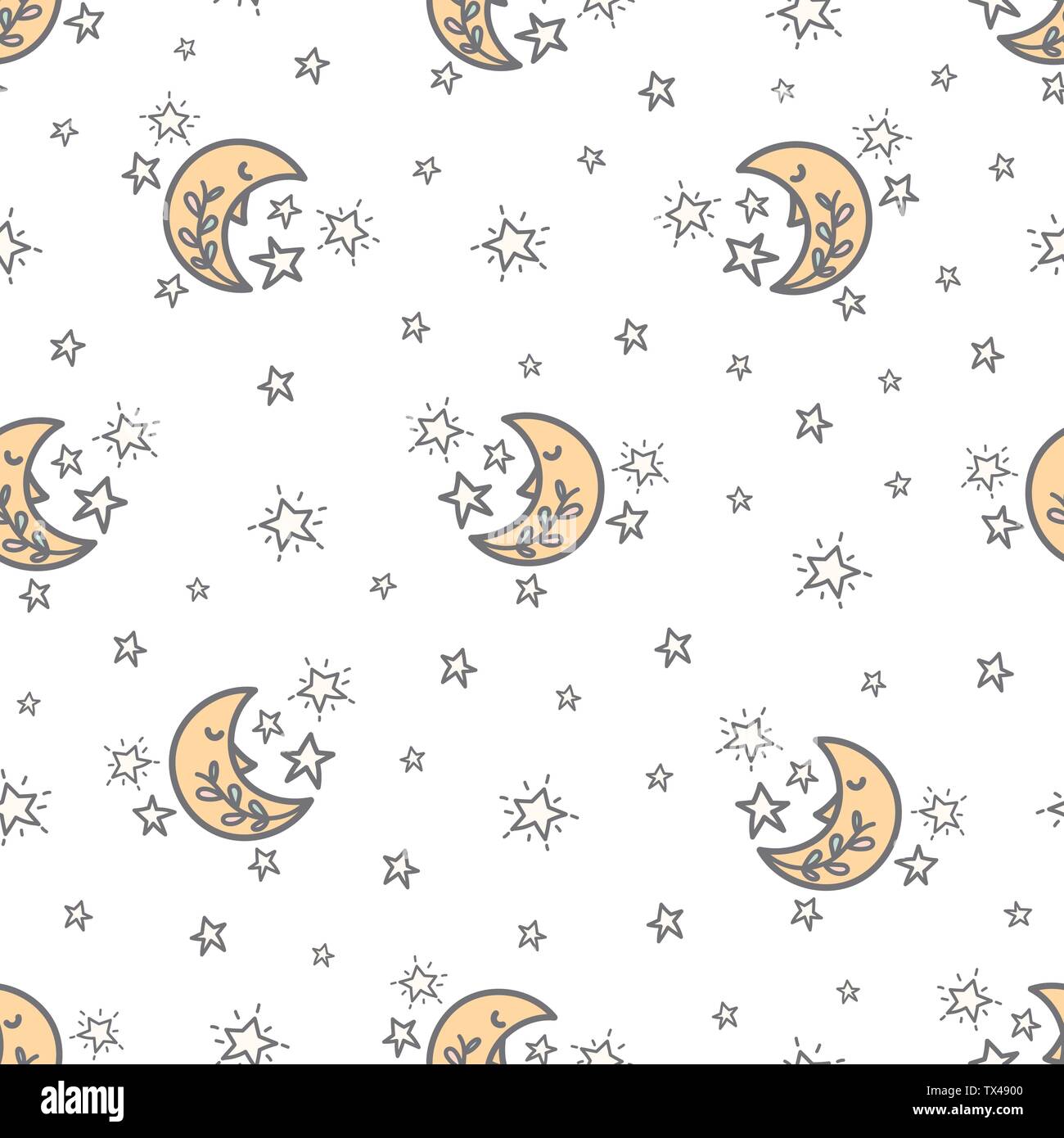 Seamless pattern with a cute moon and stars on white background. Good ...
