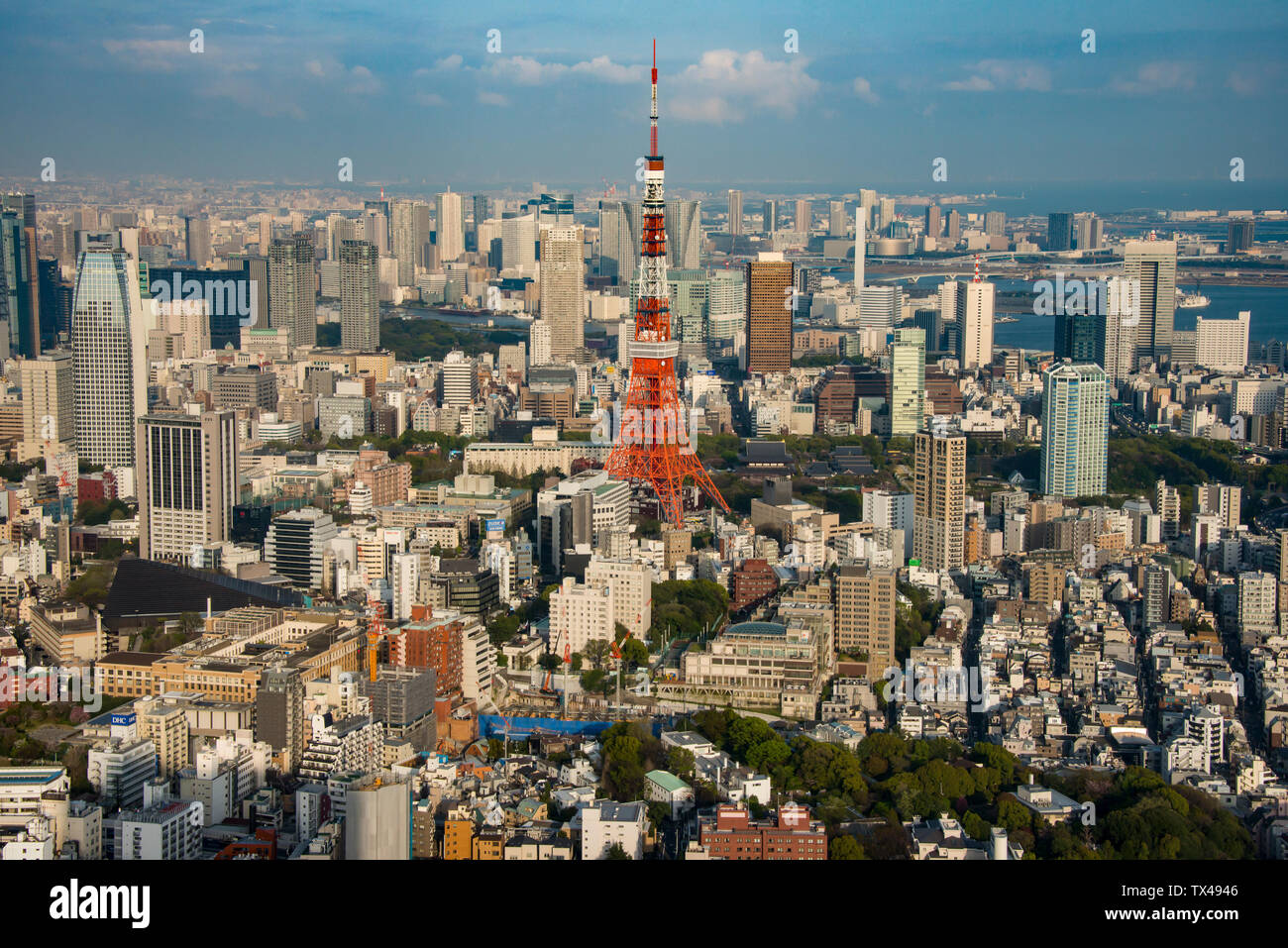 Japan, Tokyo, cityscape with Tokyo Tower seen from Roppongi Hills Stock Photo