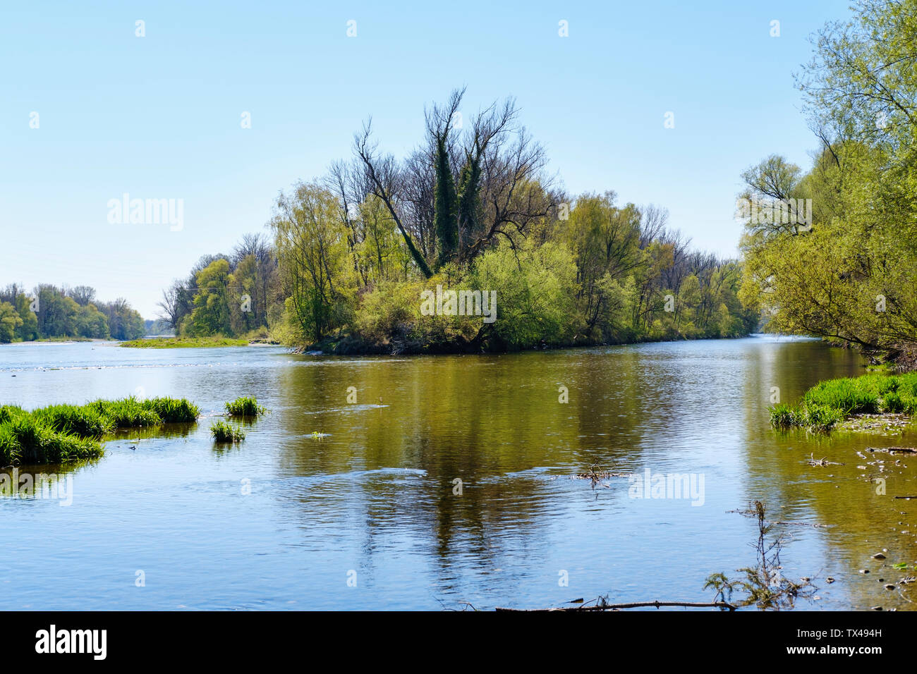 Germany, Augsburg Oberhausen, river mouth Wertach river and Lech river Stock Photo